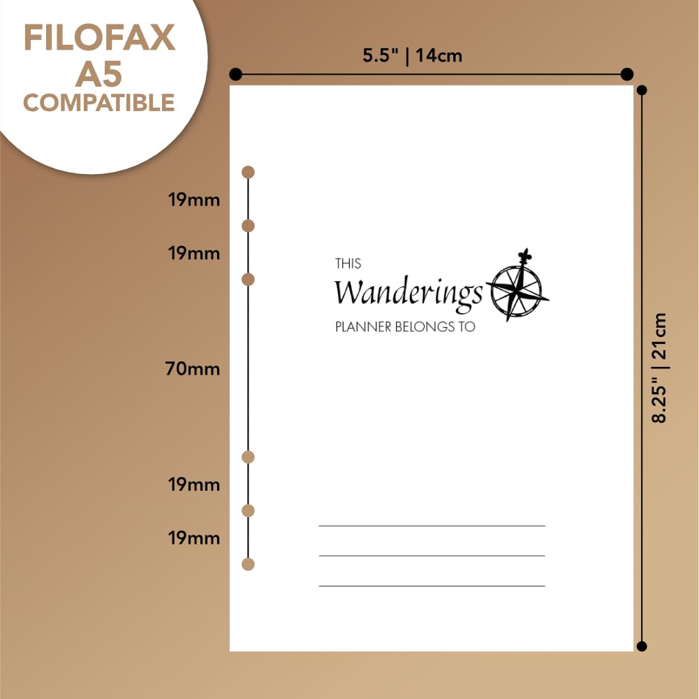 Wanderings 2025-2026 Monthly Weekly Planner Refill Inserts - Ivory A5 6-Ring Binder Calendar for Filofax (8.25