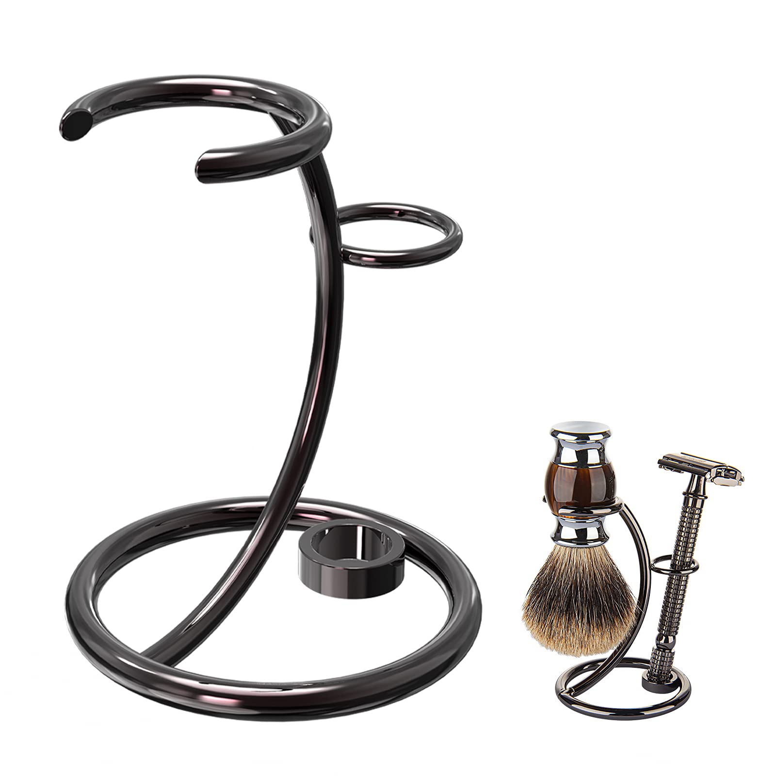 Linkidea Stainless Steel Shower Shaving Brush & Razor Holder Stand - Compatible with Vikings Blade Chieftain & Emperor Augustus Razors (Brushed Nickel) - Bathroom Organizer for Wet/Dry Storage