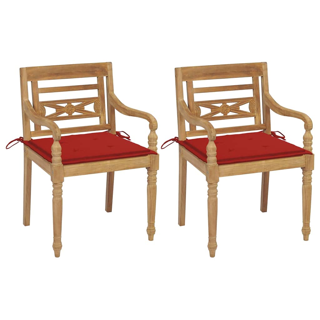Premium Aisifx Batavia Chairs Set of 2 - Solid Teak Wood Dining Chairs with Red Cushions | Patio, Garden & Indoor Dining Furniture for Home Decor