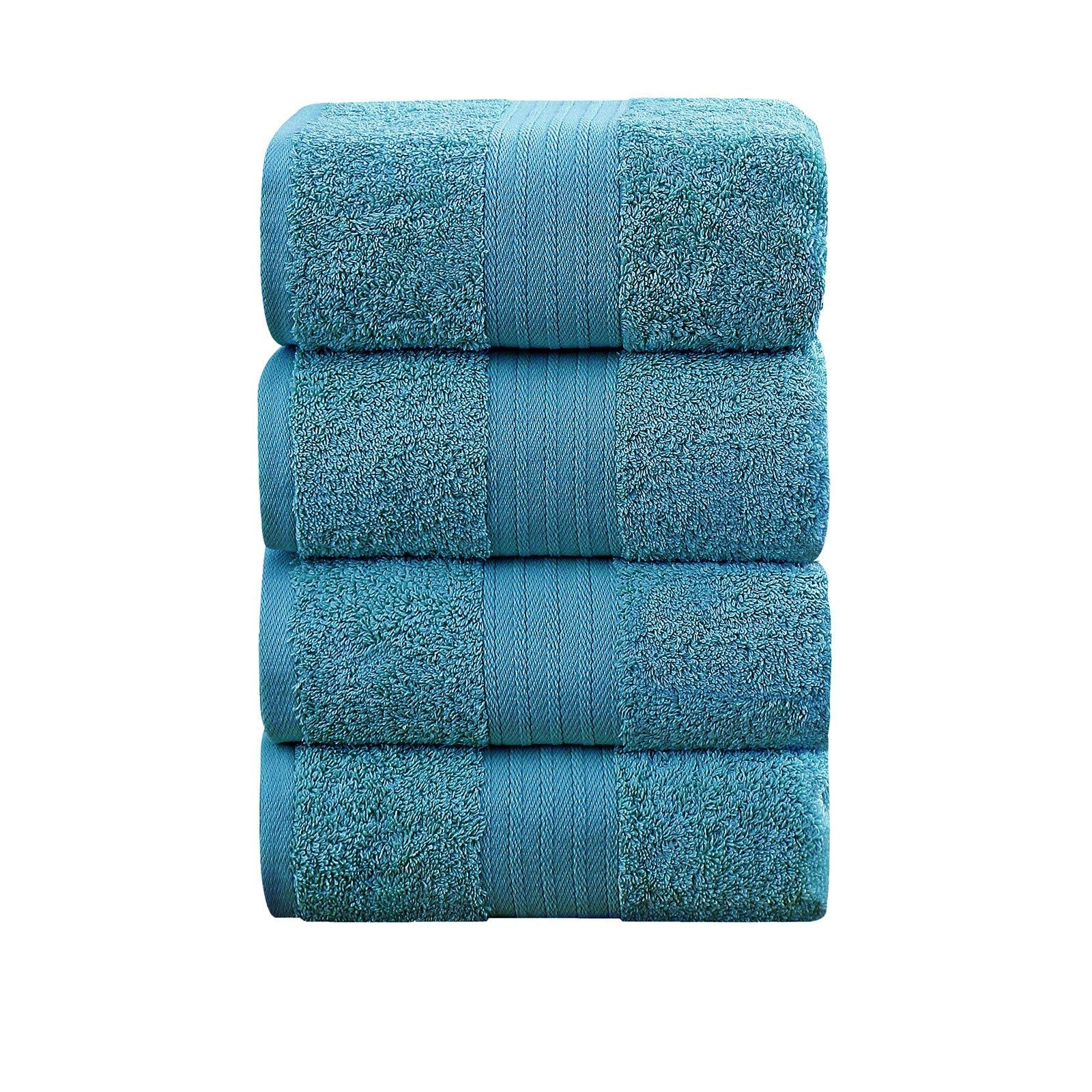 Premium 4-Piece Cotton Bath Towel Set - Ultra Soft & Absorbent - Blue - Perfect for Spa, Bathroom, and Guest Use