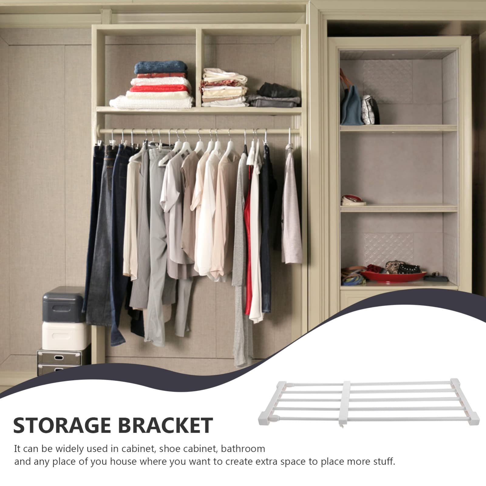 Expandable Metal Closet Tension Shelf & Rod - Adjustable Storage Rack Organizer for Wardrobe, Cabinet, Kitchen & Bathroom | DIY Space Saving Solution for Home Organization