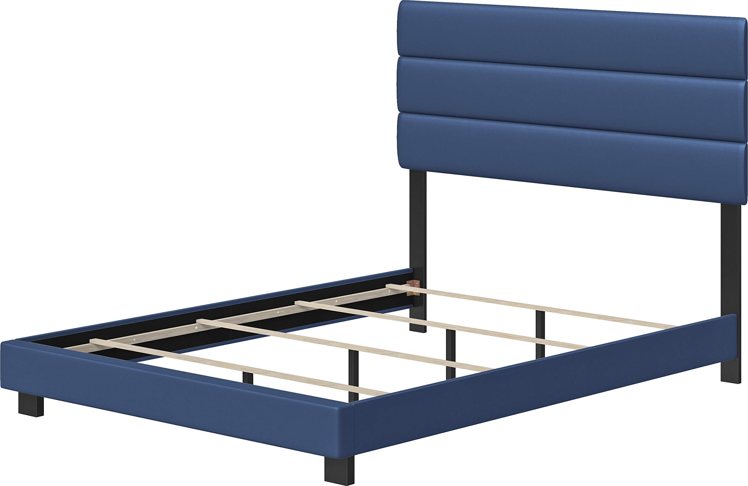 Boyd Sleep Montana Upholstered Platform Bed Frame with Tri-Panel Headboard - Full Size Mattress Foundation, Strong Wood Slat Supports, Faux Leather in Blue - Perfect for Modern Bedrooms, Guest Rooms & Small Spaces