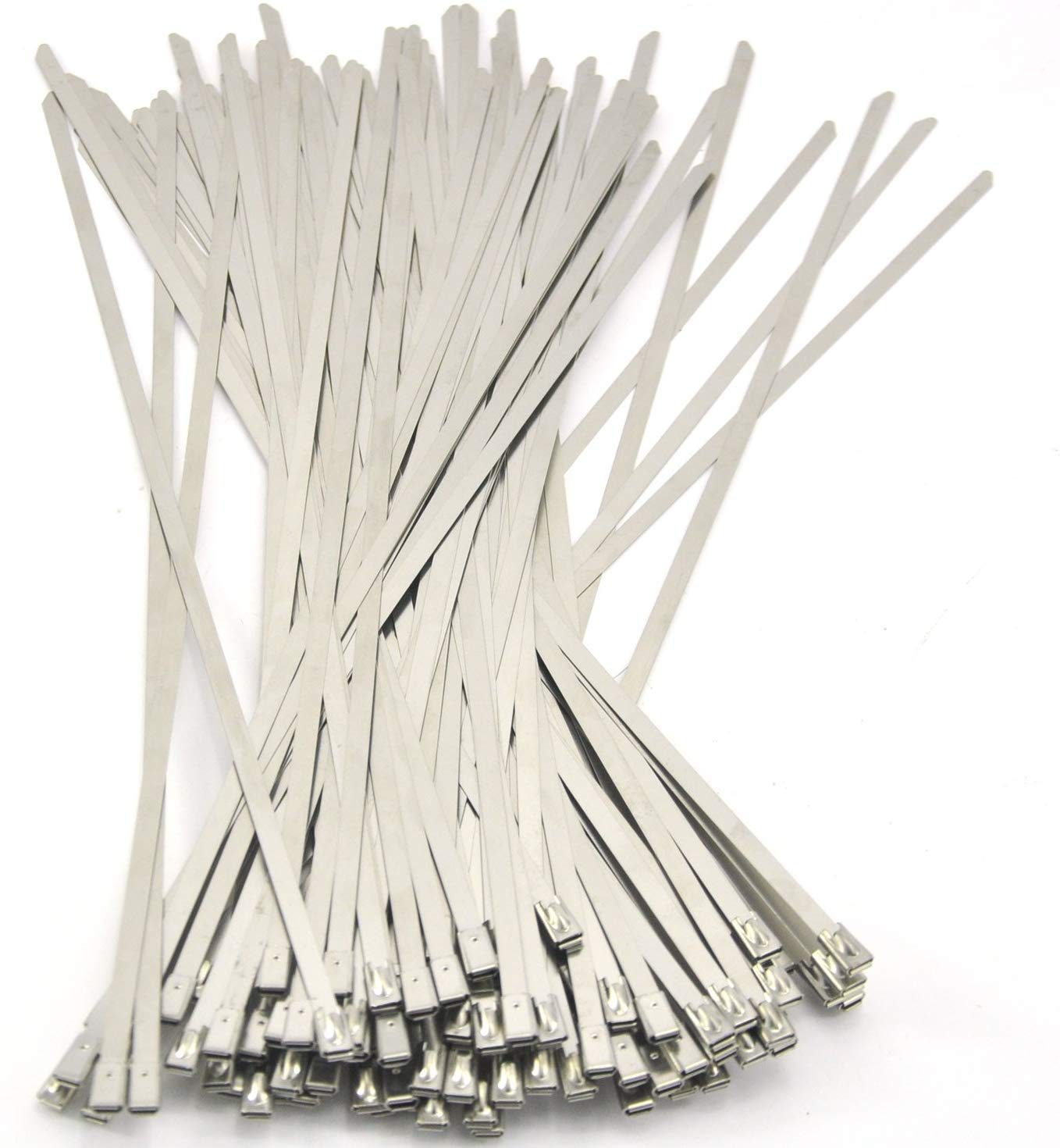 Stainless Steel Locking Cable Ties - Heavy Duty Metal Zip Ties (100pcs, 11.8 Inch) - Corrosion Resistant Exhaust Wrap Coated for Automotive, HVAC, Marine & Industrial Use