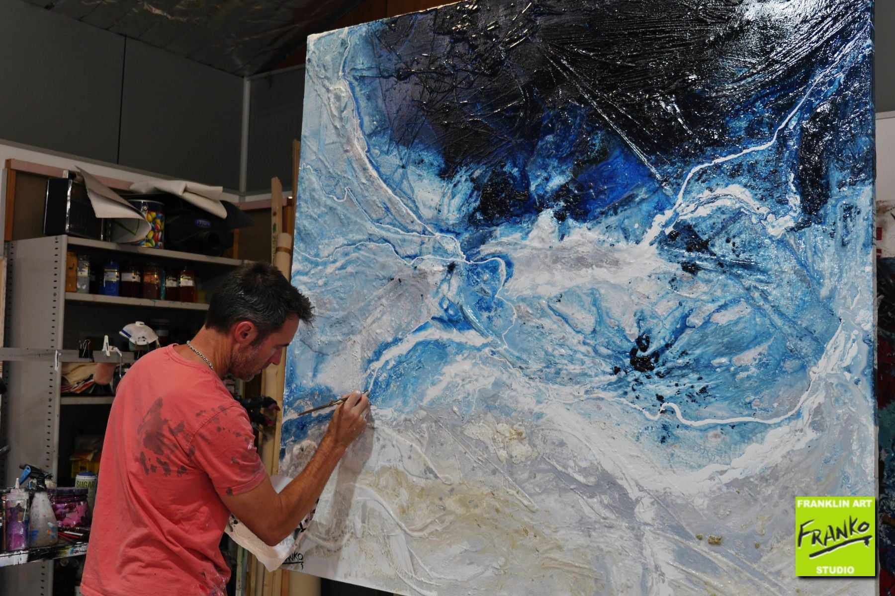 Blue Rapture 150x150cm Blue Grey Textured Abstract Canvas Art - Modern Wall Decor for Living Room, Bedroom & Office