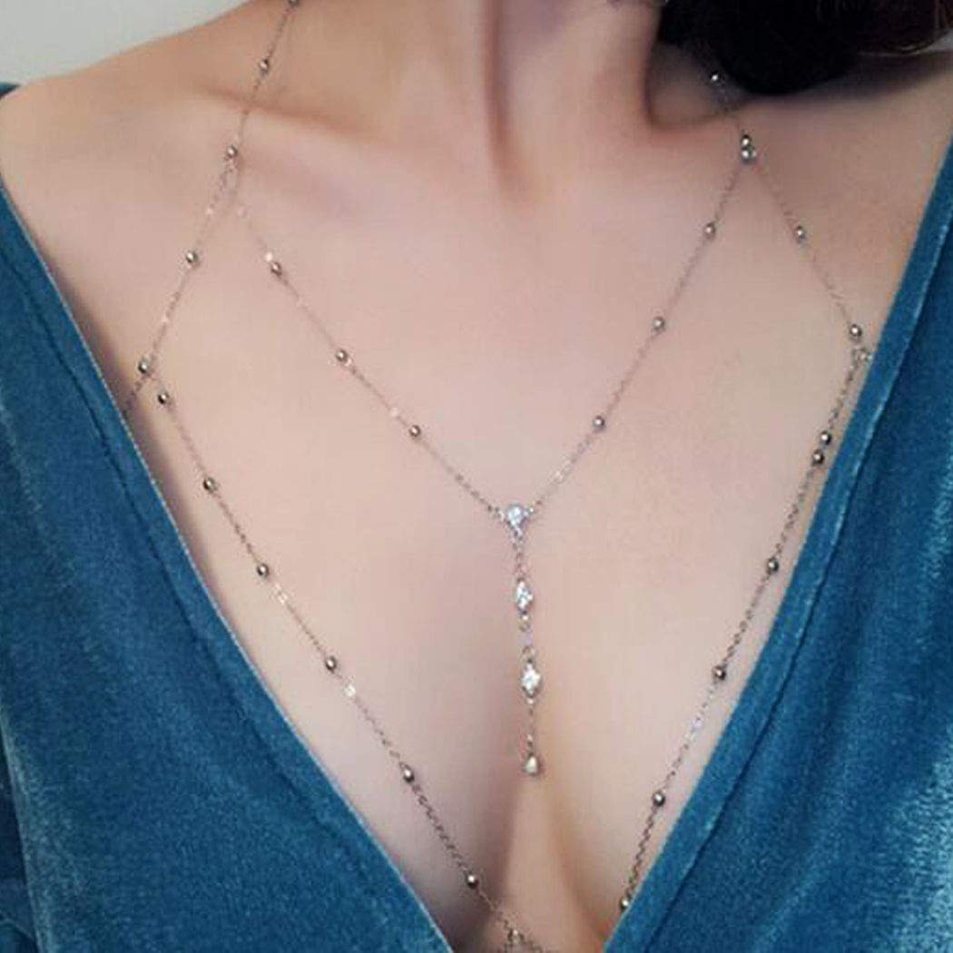 Sexy Rhinestone Body Chain for Women - Silver Layered Bra Jewelry with Crystal Beads | Waist Accessory for Parties, Beach & Date Nights