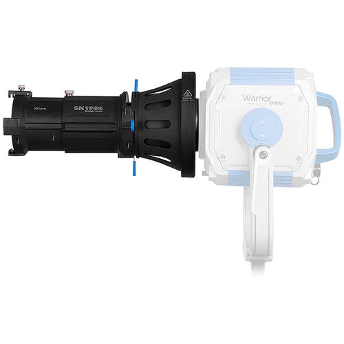 FotodioX Pro Warrior Spotlight Modifier SN1980 with 20 Degree Optical Lens, Spotlight Iris & 12-Piece Gobo Set - Perfect for Stage Lighting, Theater Productions, and Photography Effects