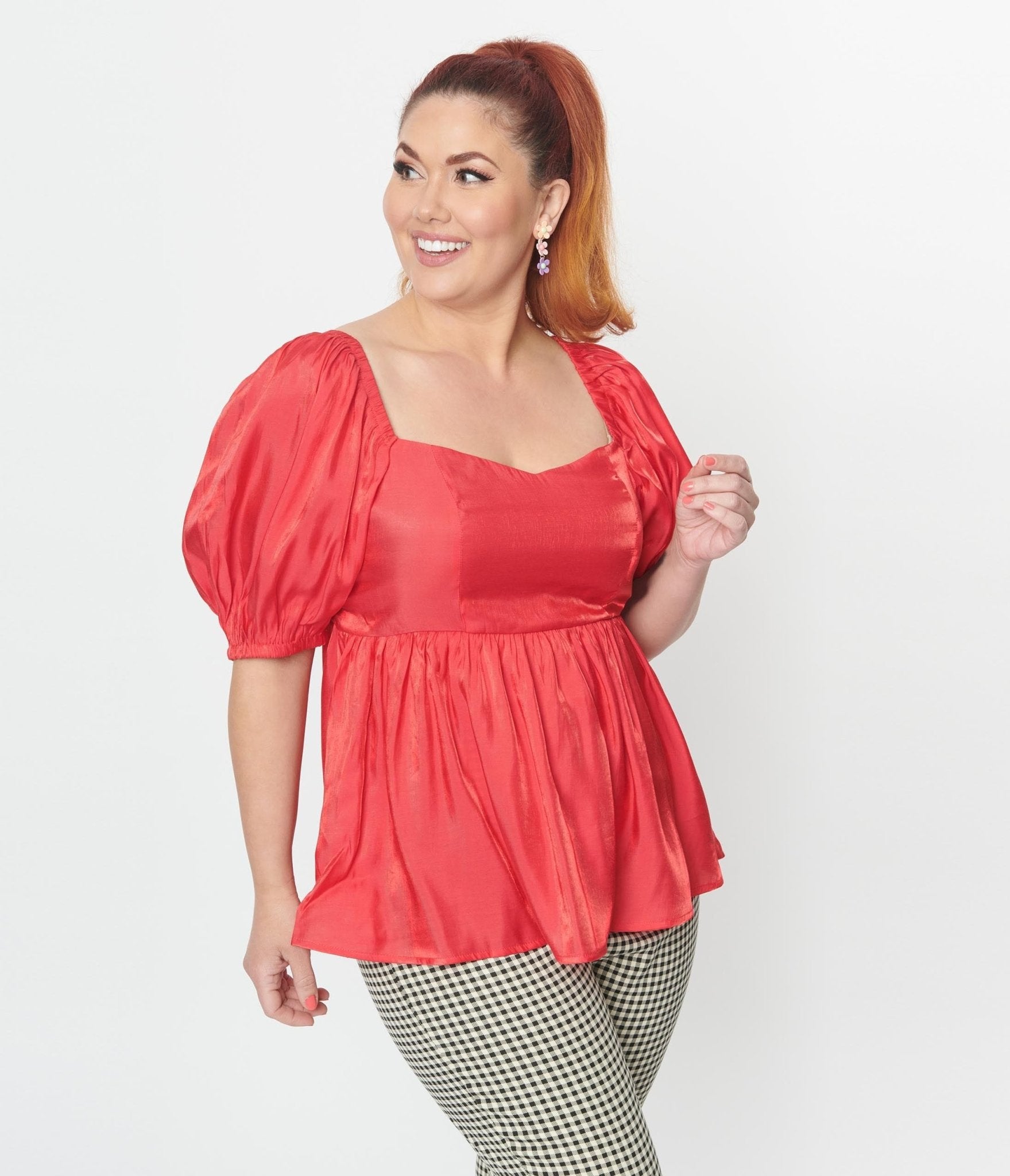 Plus Size Red Shimmer Babydoll Top - Sexy Lingerie for Women, Curve-Hugging & Comfortable - Perfect for Valentine's Day, Boudoir Photography, and Special Occasions