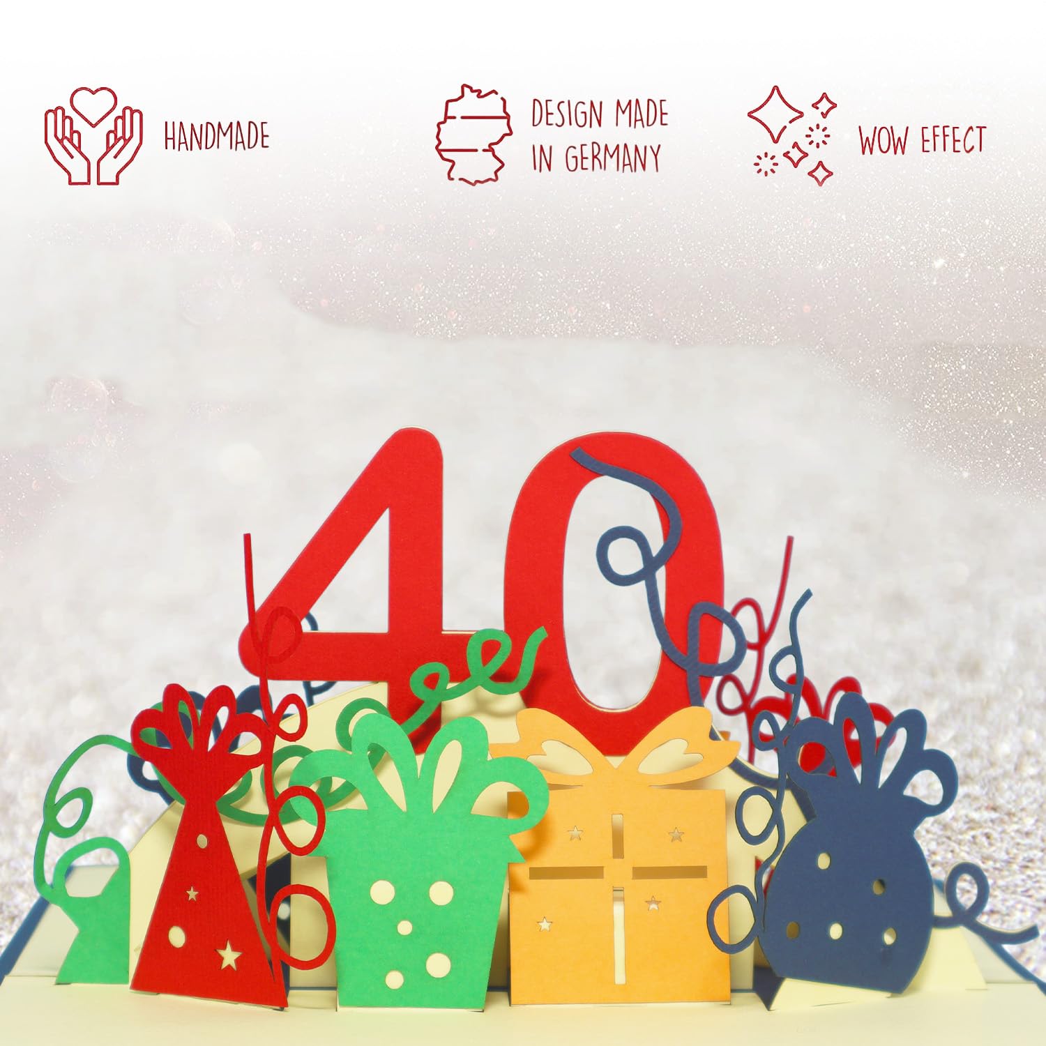 LINPOPUP® 3D Pop-Up Birthday Card for Women - 40th Birthday Greeting Card with Blue Design (N19) - Perfect for Anniversaries, Parties & Special Celebrations
