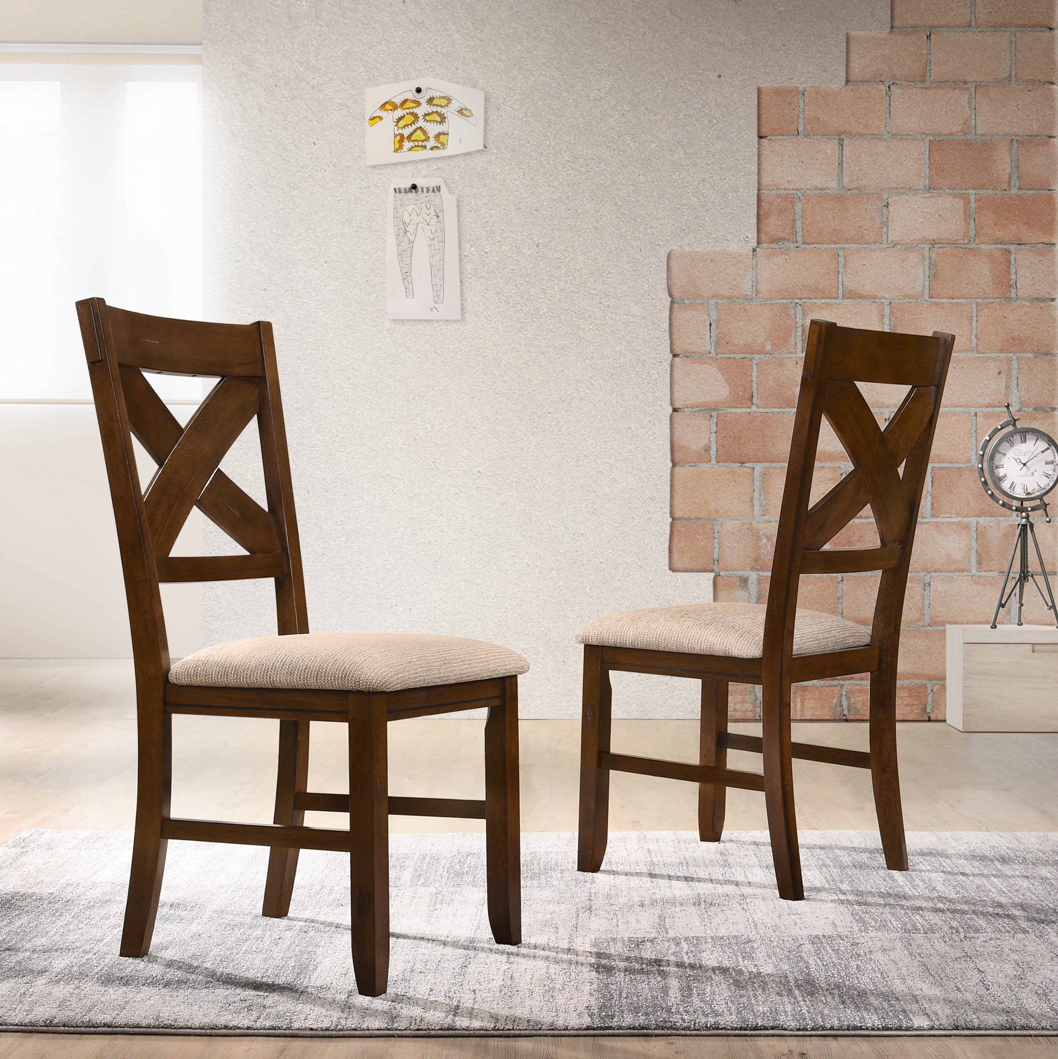Roundhill Furniture Raven Wood Fabric Upholstered Dining Chairs, Set of 2 - Modern Kitchen & Dining Room Seating for Home & Restaurant Use