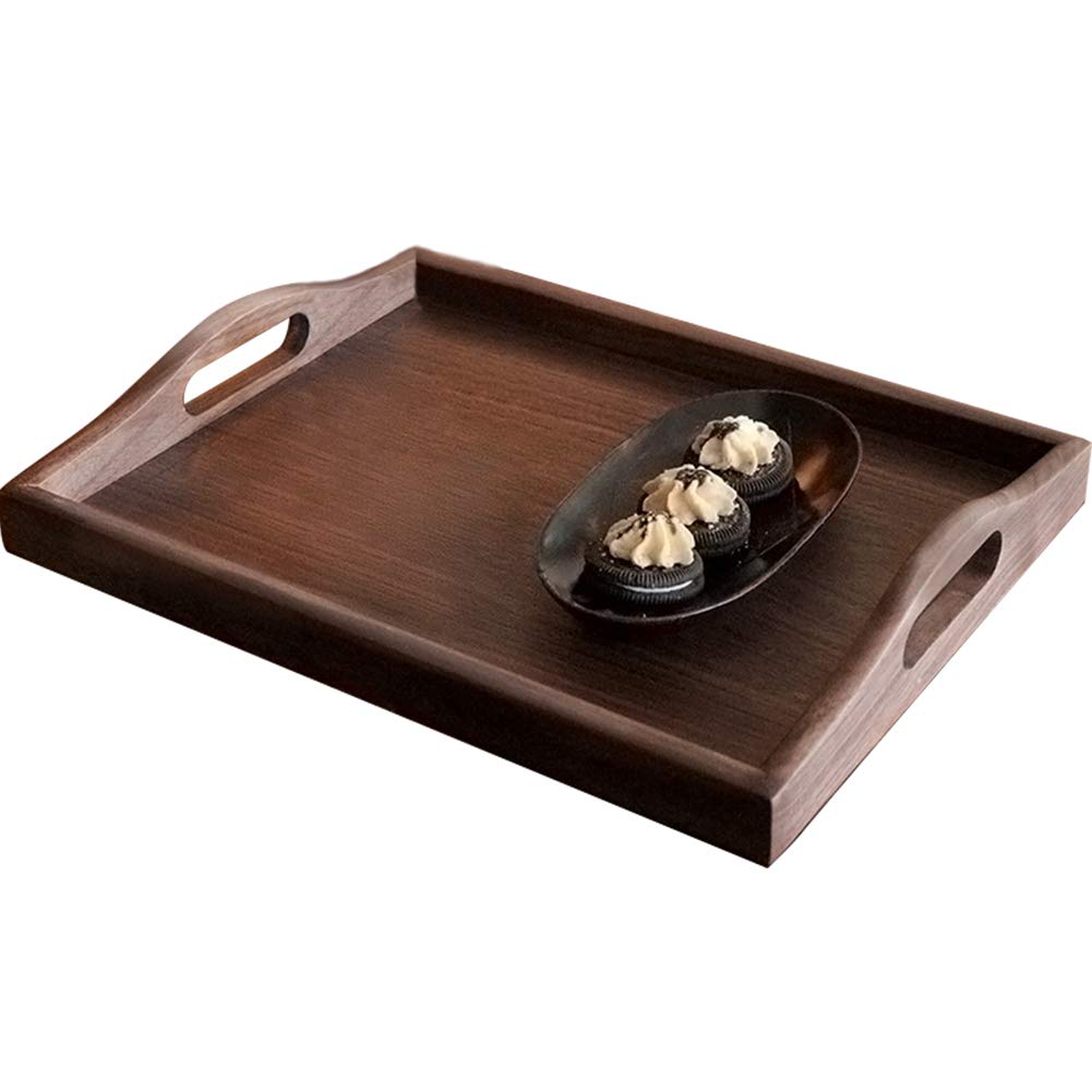 TINTON LIFE Handmade Walnut Wood Serving Tray with Handle - Vintage Decorative Food Fruit Plate for Coffee, Tea, Snacks, Breakfast & Dinner - Perfect for Kitchen, Dining Table, Coffee Table and Gift Giving