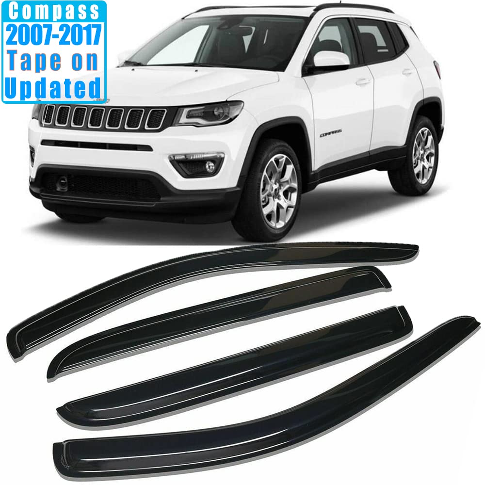 2007-2017 Jeep Compass Car Window Visor Vent Shade Deflector - Sun & Rain Guards for UV Protection & Weather Resistance - Perfect for Road Trips & Outdoor Adventures
