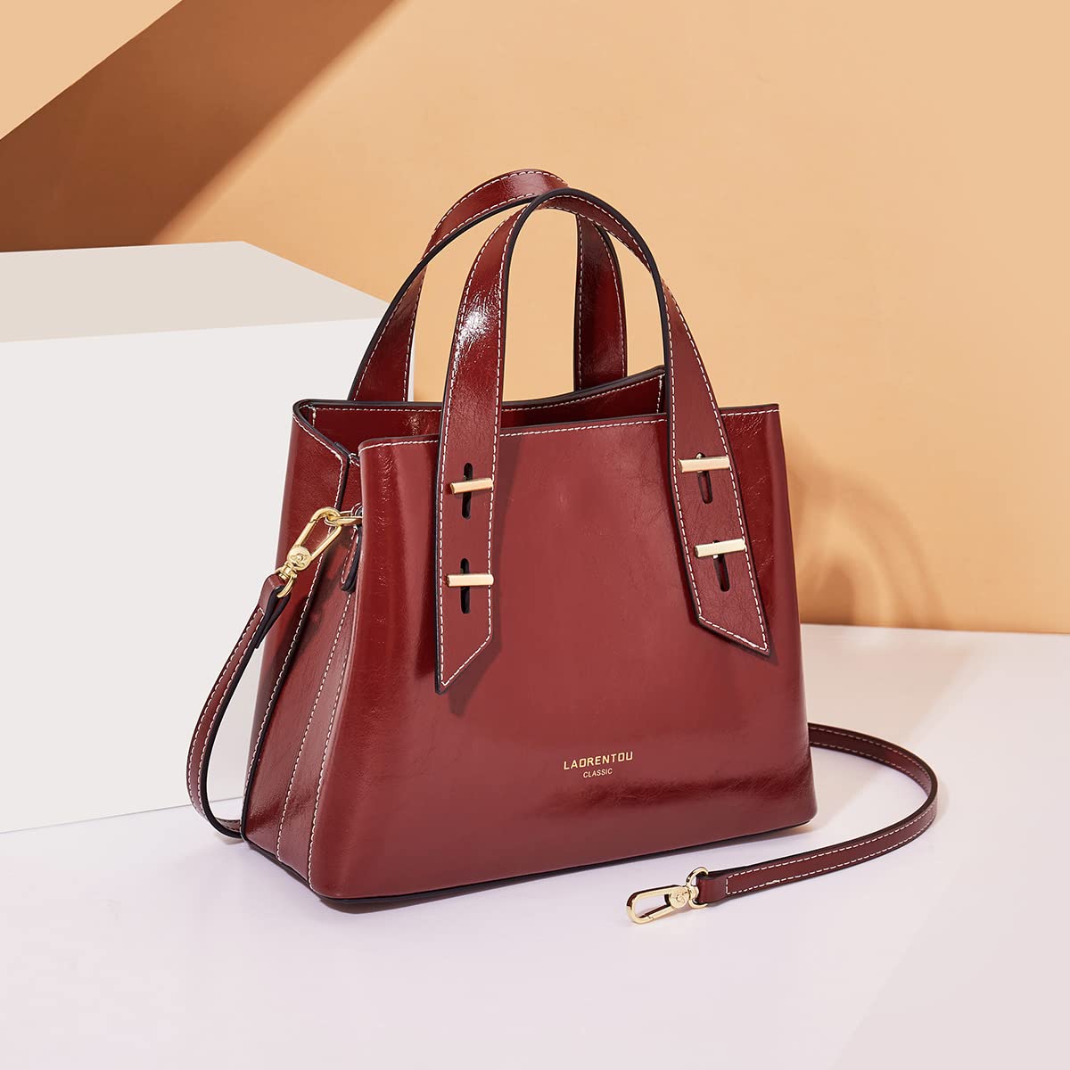 LAORENTOU Women's Crossbody Handbag - Genuine Cow Leather Satchel with Top Handle & Shoulder Strap - Stylish Tote Purse for Work, Travel & Everyday Use