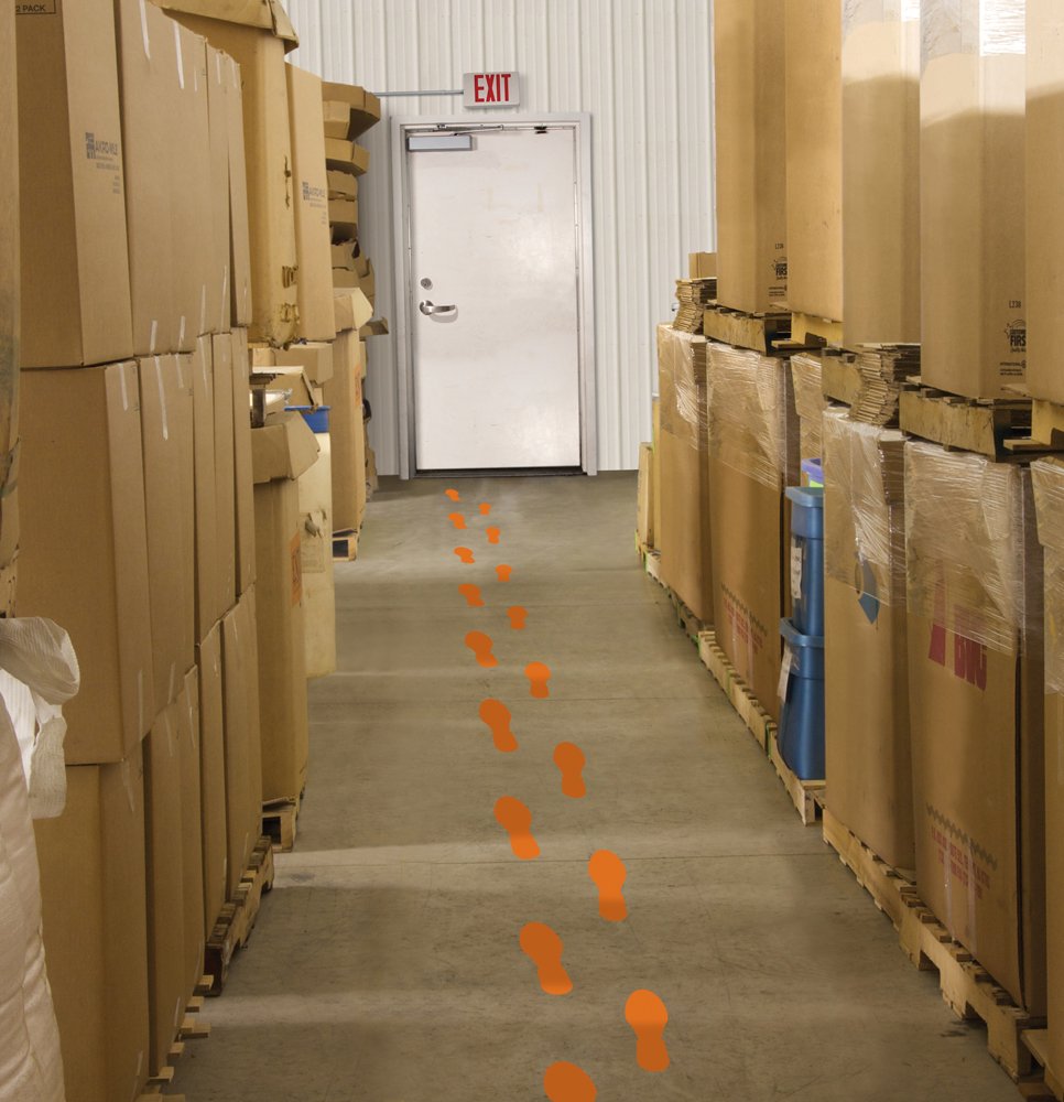 Mighty Line OFtPrt Non-Slip Floor Tape - Orange Safety Footprint Markers (Pack of 50) for Warehouse, Factory & Industrial Floor Marking