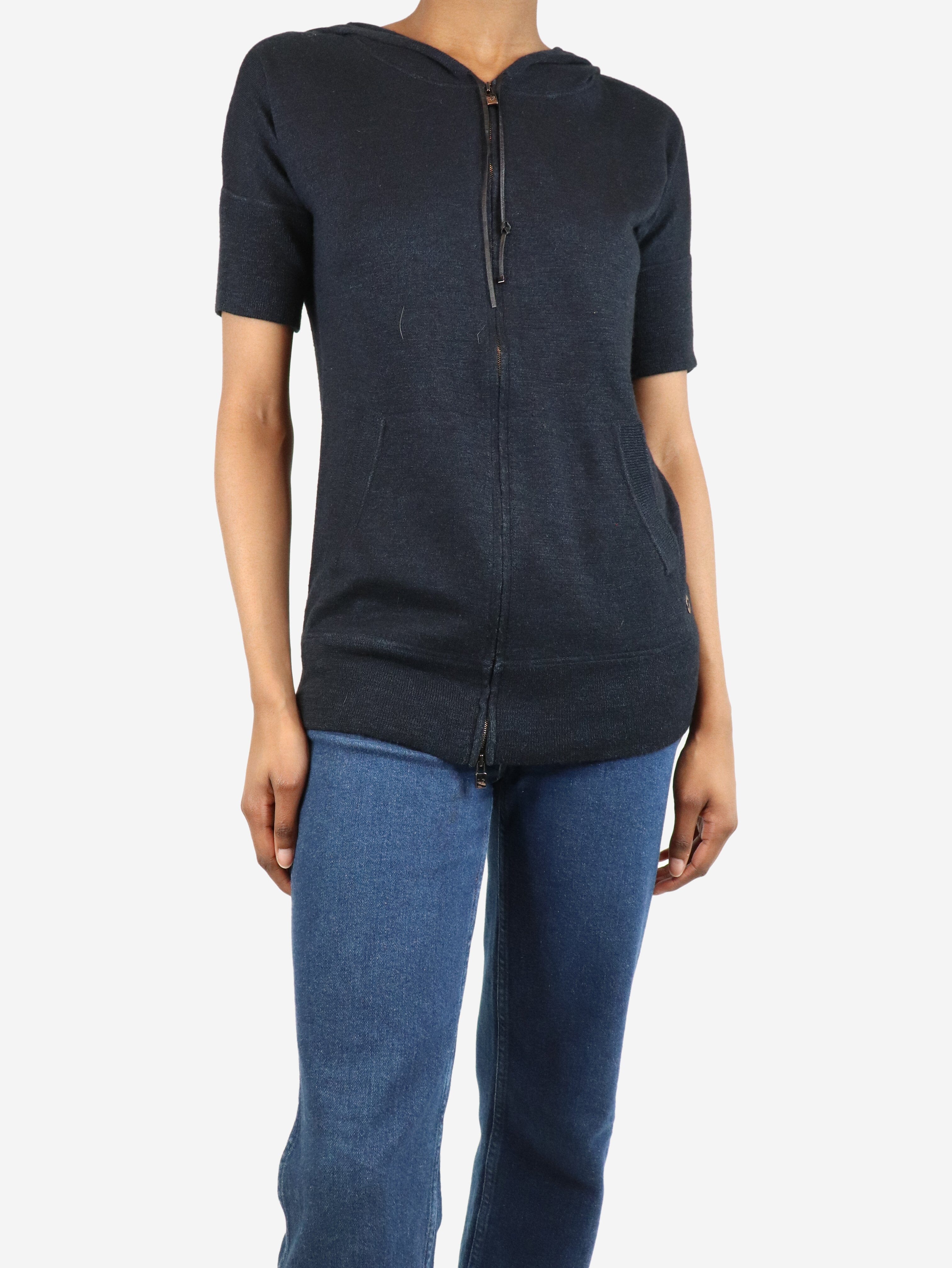 Soft Blue Cashmere Hoodie for Women - UK Size 6 | Cozy Short Sleeve Pullover for Casual Wear & Layering