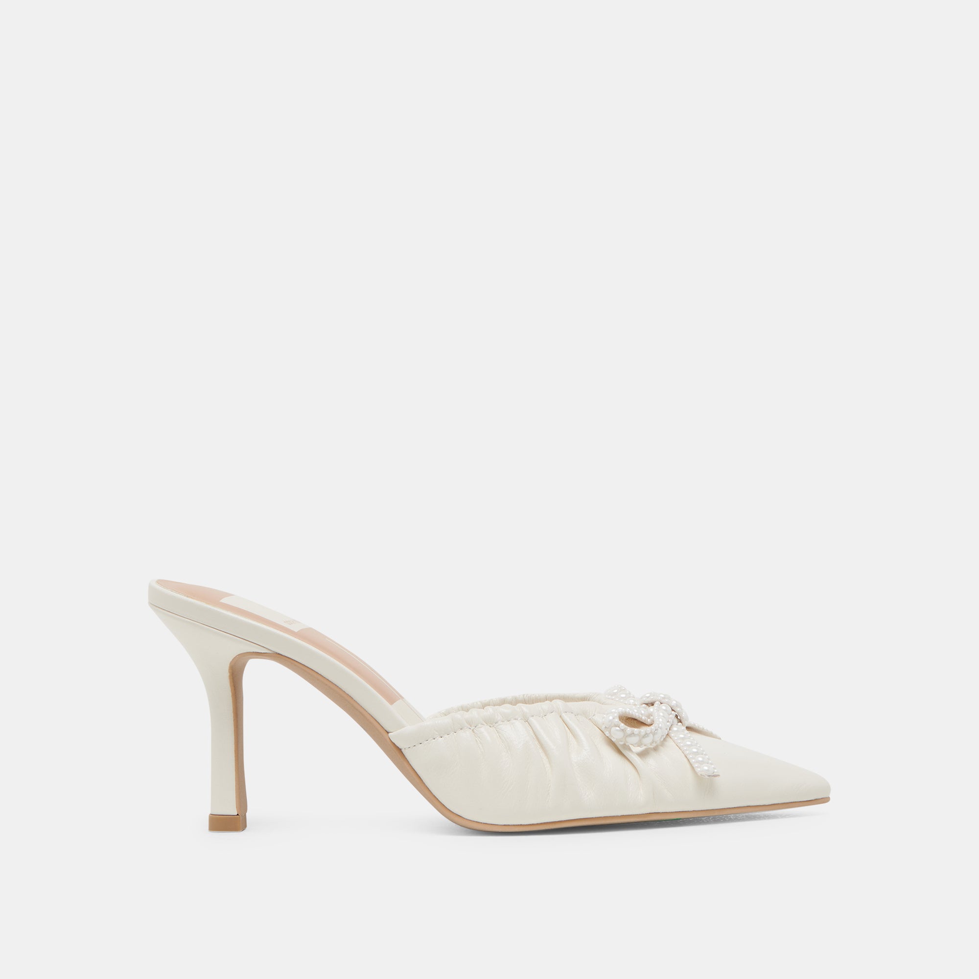KAIRI Women's White Crinkle Patent Leather Pearl Heels - Elegant High Heel Pumps for Parties, Weddings & Evening Events