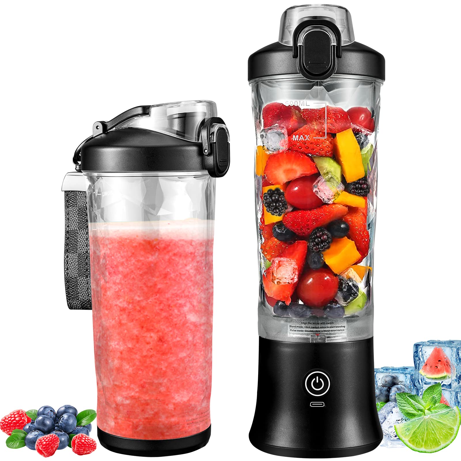 Portable Blender 20 oz - USB C Rechargeable Personal Blender for Shakes, Smoothies & Protein Drinks | BPA Free, 6 Stainless Steel Blades with Travel Lid | Perfect for Gym, Office & On-the-Go Blending