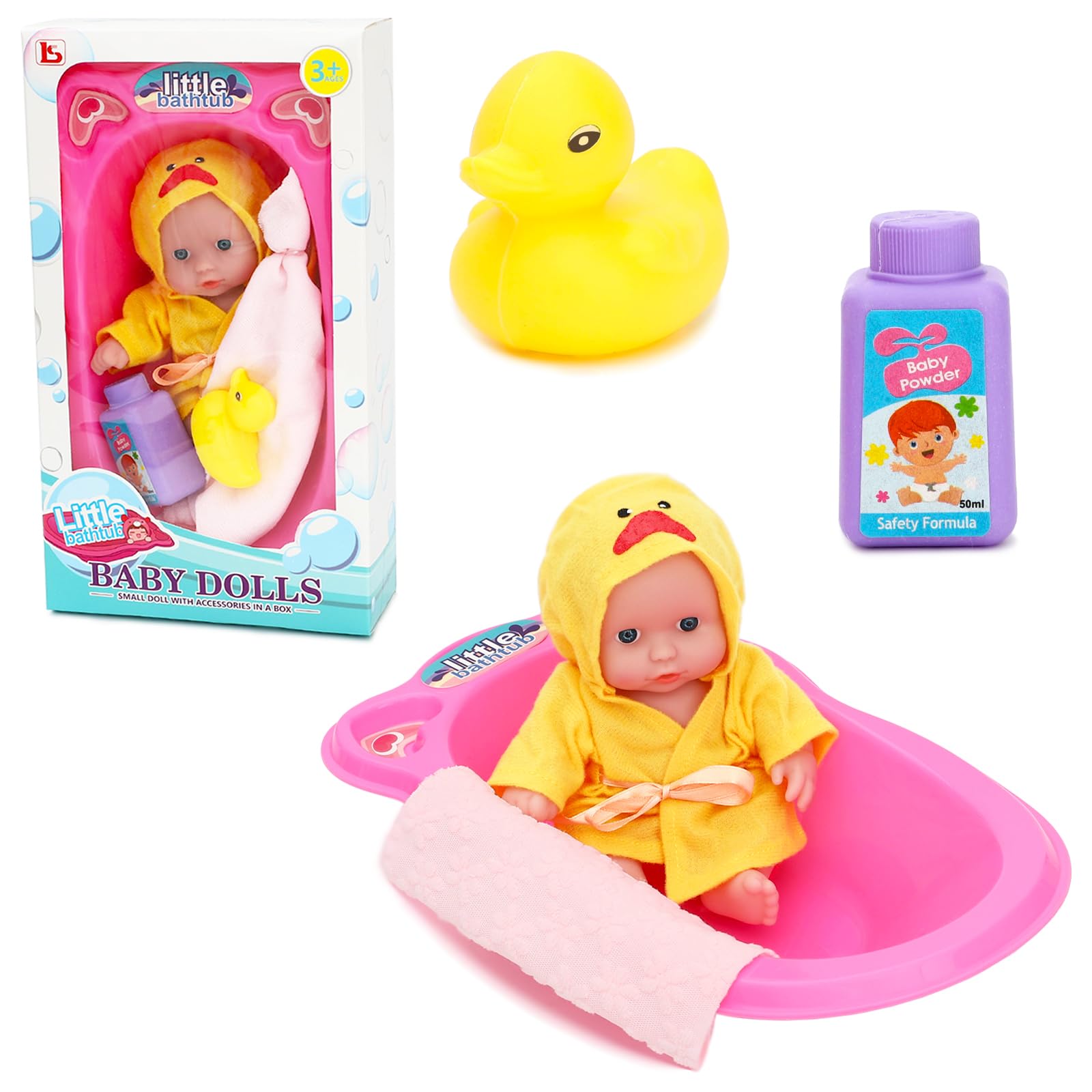 ONEST 6-Piece 7-Inch Mini Baby Doll Set with Clothes & Accessories - Cute Yellow Dolls for Kids, Collectors & Pretend Play | Perfect for Birthday Gifts, Role Play & Nursery Decor