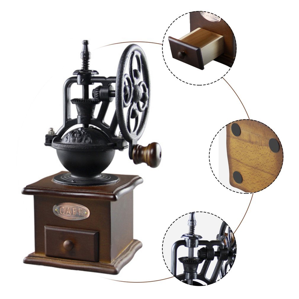 Vintage Style Manual Coffee Grinder - Hand Crank Wooden Coffee Bean Mill with Ferris Wheel Design, Portable Hand Coffee Maker for Espresso, French Press, Camping & Travel