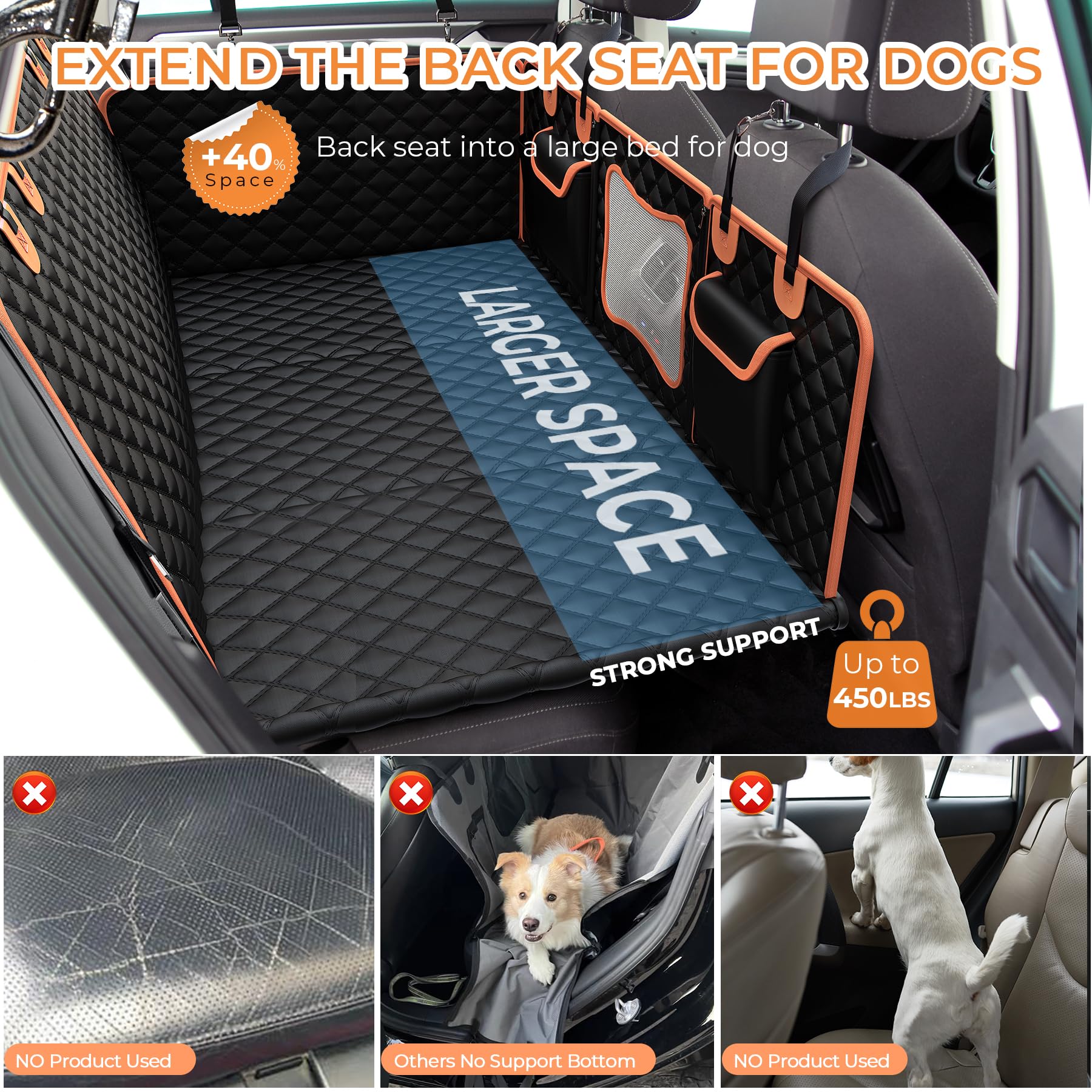 **Heavy-Duty Dog Car Seat Cover for Back Seat - 450 lbs Capacity, Waterproof Pet Hammock with Hard Bottom - Perfect for SUVs, Trucks & Cars - Protects Seats from Dirt, Hair & Scratches**