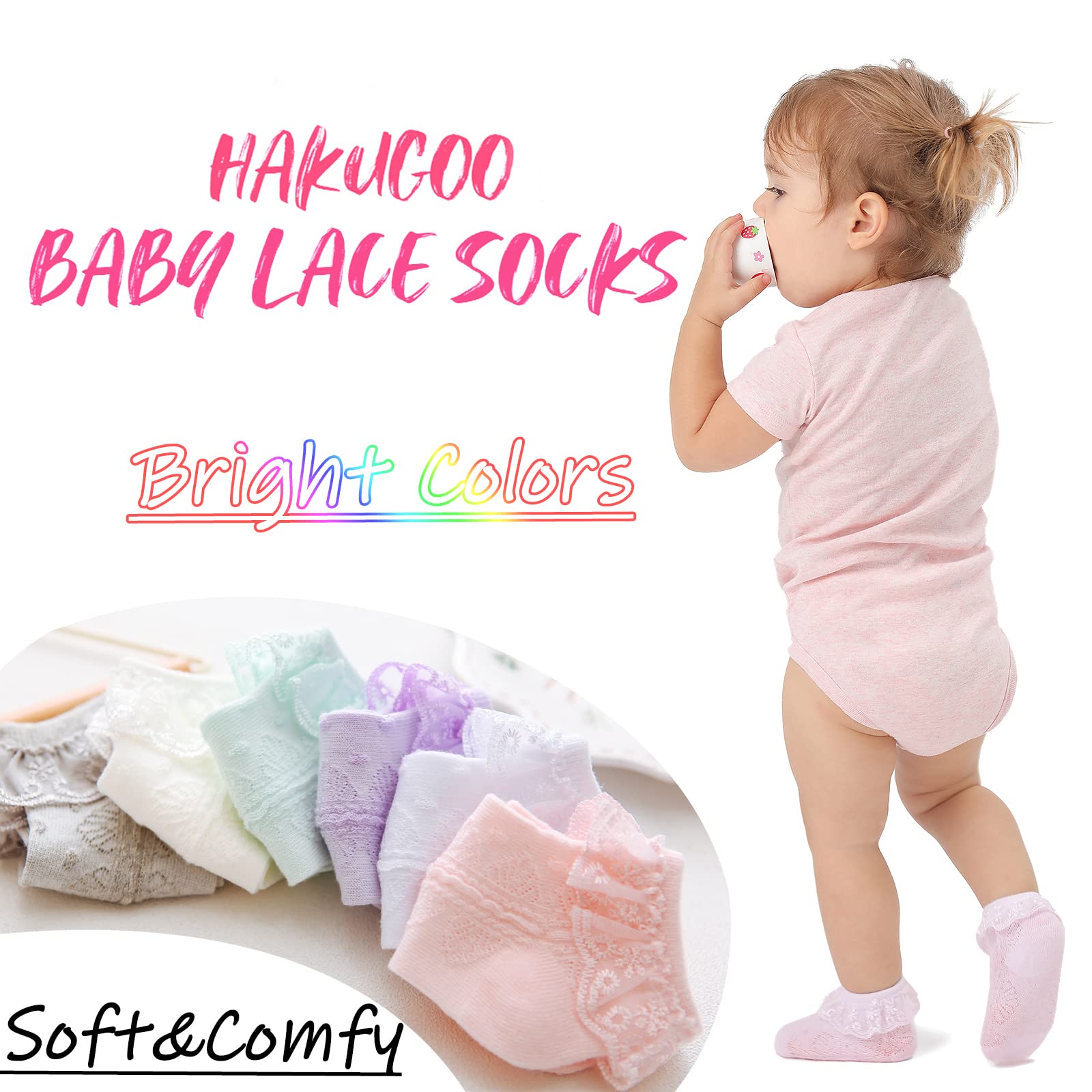 Baby Girl Lace Socks with Eyelet Ruffles - 2/3/5/6 Pairs Pack - Princess Dress Socks for Newborn, Infant & Toddler - Perfect for Special Occasions, Photo Shoots & Everyday Wear