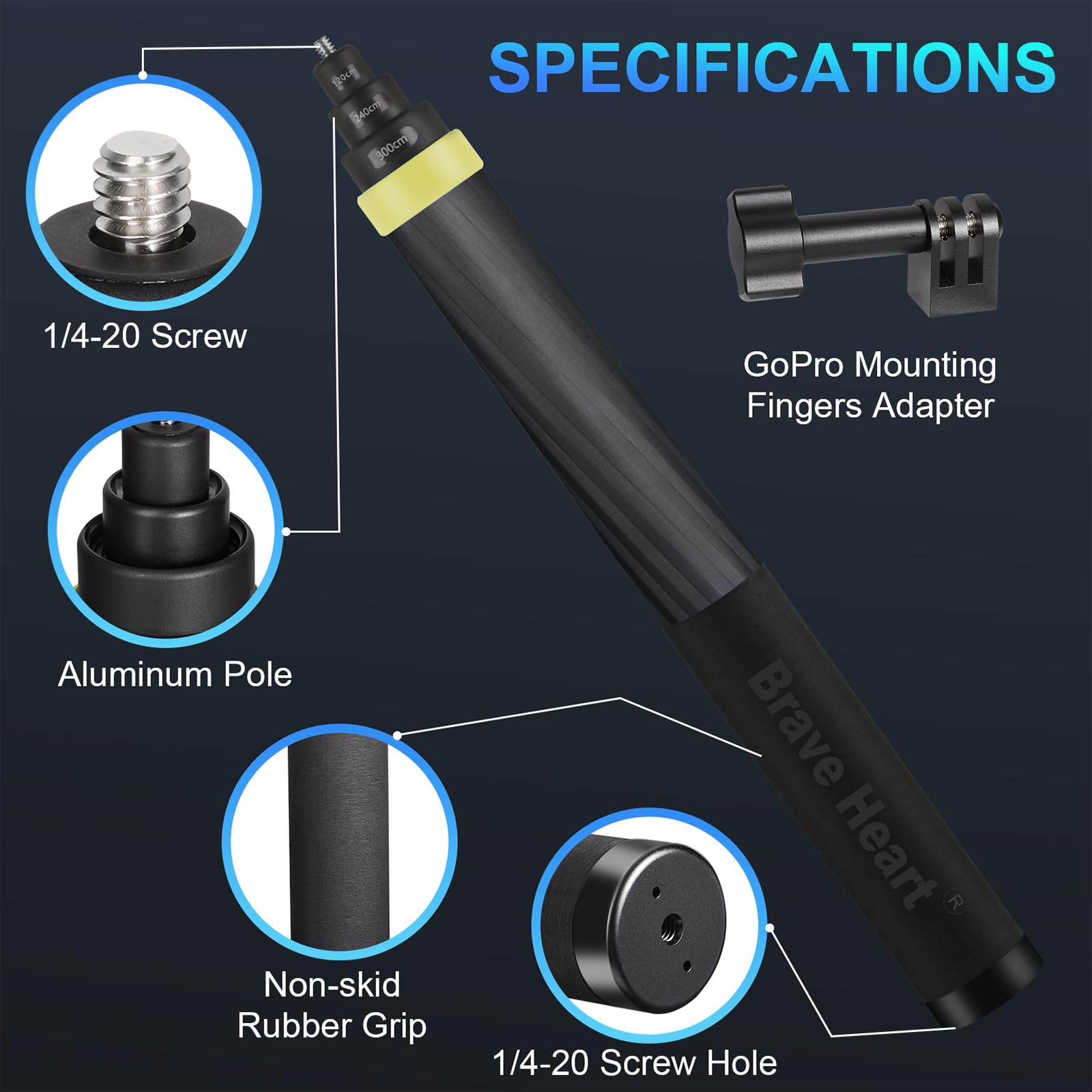 Premium 36cm to 3m (9.8ft) Extendable Carbon Fiber Selfie Stick - Compatible with Insta360 X4/X3/X2/One RS R, GoPro Hero 13/12/11/10/9/MAX & DJI Osmo Action Cameras - Lightweight Travel & Vlogging Accessory (Yellow) - Perfect for Travel, Adventure Sports & Social Media Content Creation