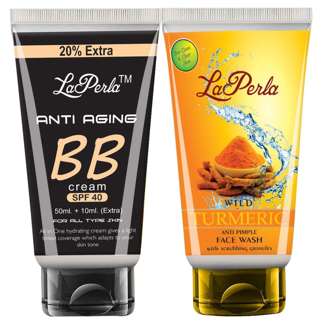 Laperla Wild Turmeric Anti-Aging Face Wash & Whitening BB Cream Set of 2 - Brightening Skincare Routine for Glowing Skin