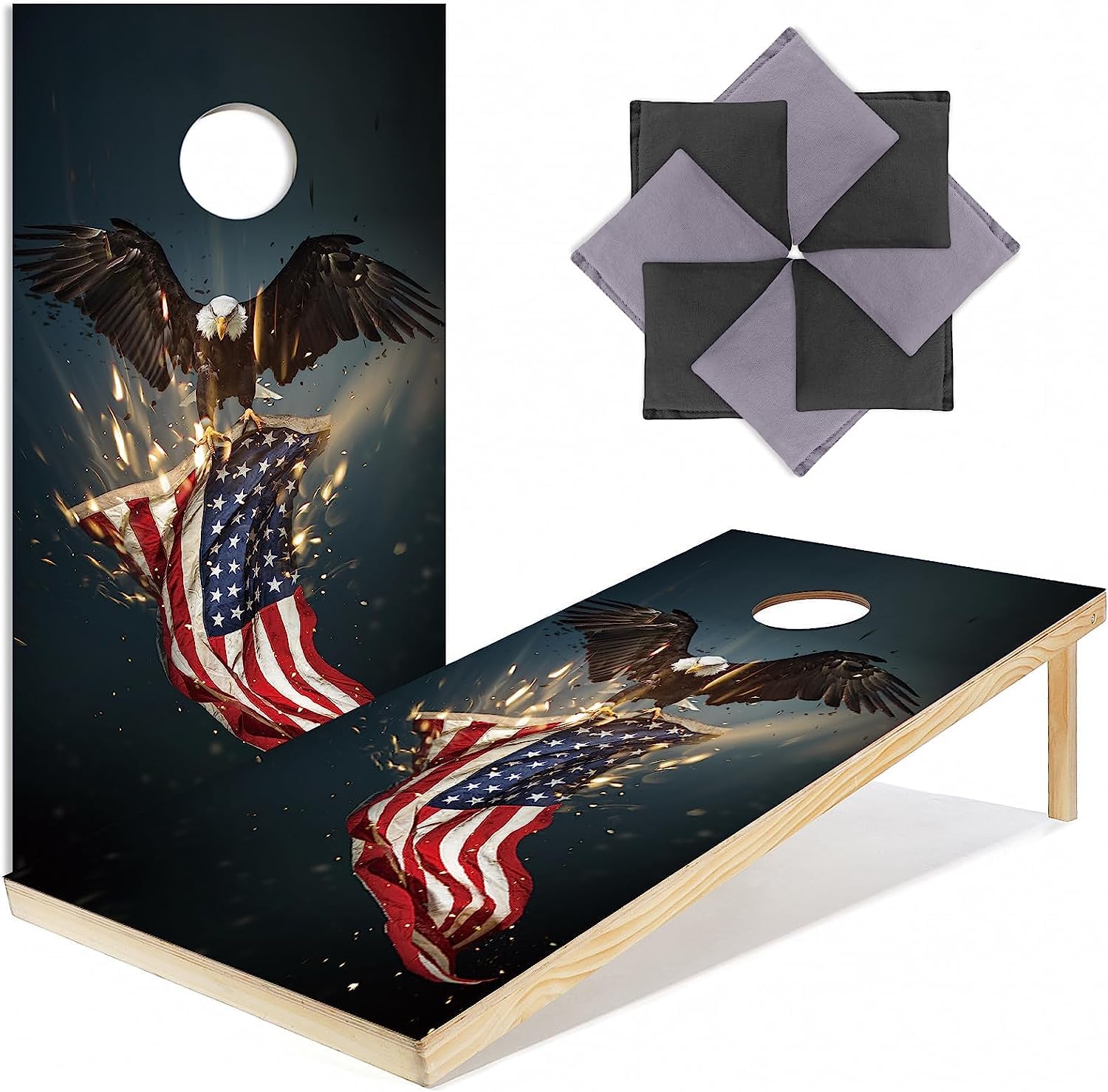Premium Solid Wood Cornhole Set - 4ft x 2ft Regulation Size Game Boards with 8 Bean Bags - Classic Outdoor Lawn Game for Backyard, Tailgating, and BBQ Parties
