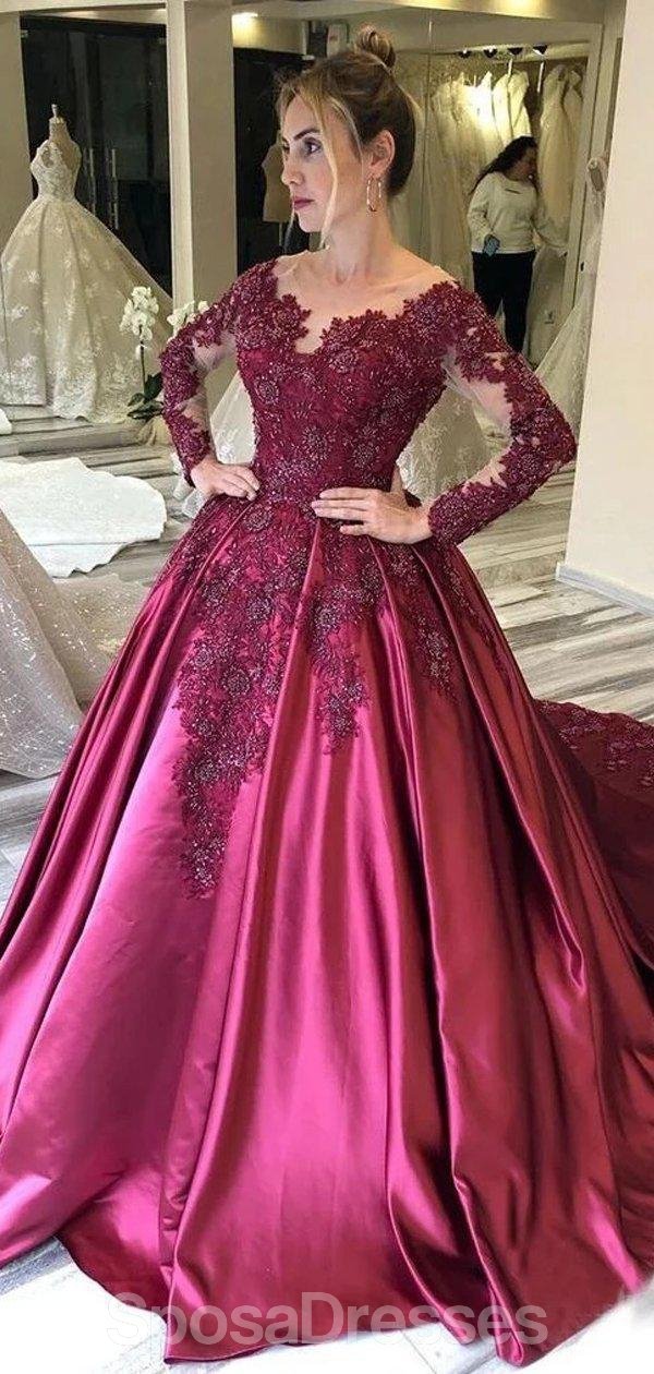 Elegant Long Sleeve Lace Applique Purple Evening Gown - Formal Prom Dress for Women | Perfect for Homecoming, Ball, Wedding & Special Occasions