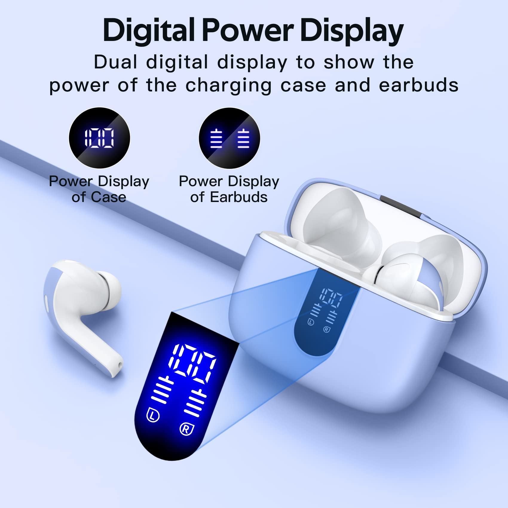 TAGRY 2 Pairs X08 True Wireless Bluetooth Earbuds - White & Purple, 60H Playtime, Wireless Charging Case, Built-in Mic, In-Ear Headphones for Gym, Running, Work & Travel