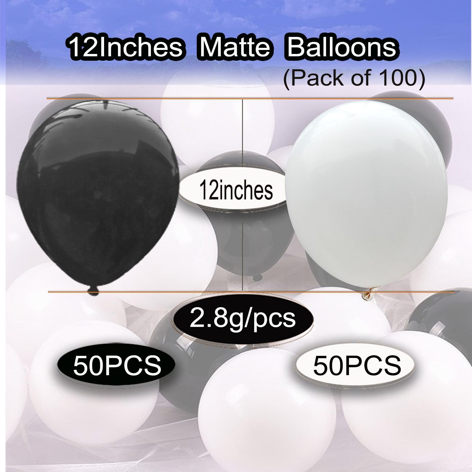 100-Pack 12 Inch Black & White Party Balloons - Premium Latex Balloons for Birthday, Wedding, Graduation Decorations | Perfect for Indoor & Outdoor Party Decor, Baby Showers, Anniversary Celebrations