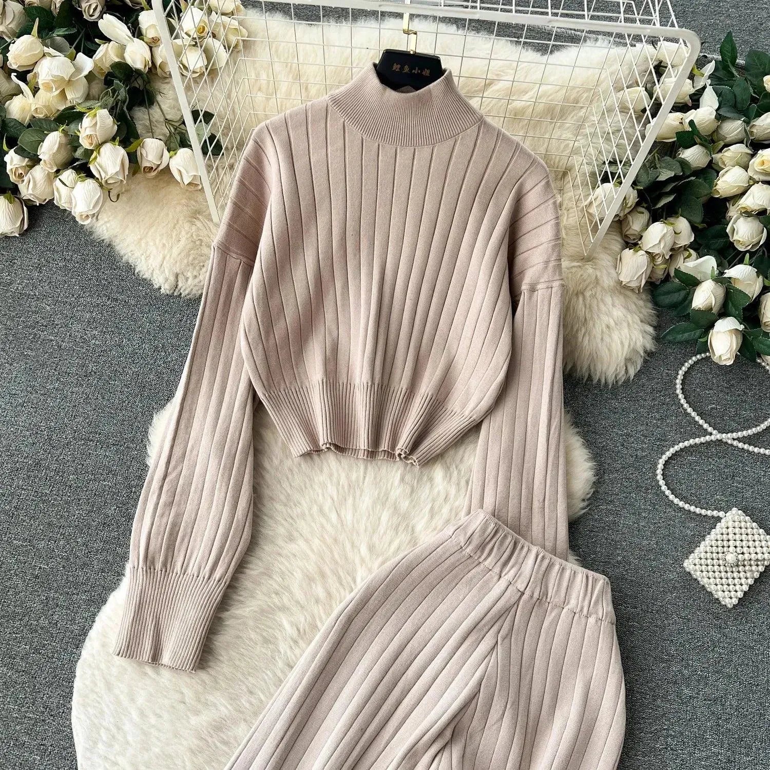 Stylish Women's Casual Ribbed Two Piece Sweater Set - Soft Knit Pullover & Cardigan Combo for Fall & Winter - Perfect for Office, Date Night and Weekend Outfits