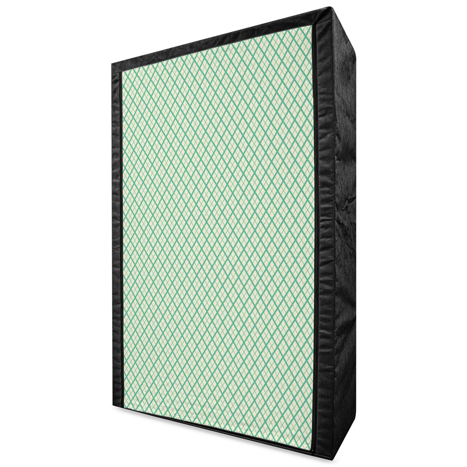 Ambesonne Retro Portable Fabric Wardrobe - Geometric Checkered Pattern with Thick & Thin Lines, Symmetrical Monochrome Print Closet Organizer with Shelves, 42.5 Inch Green Cream Storage | Perfect for Bedroom, Closet Organization & Small Space Storage Solutions