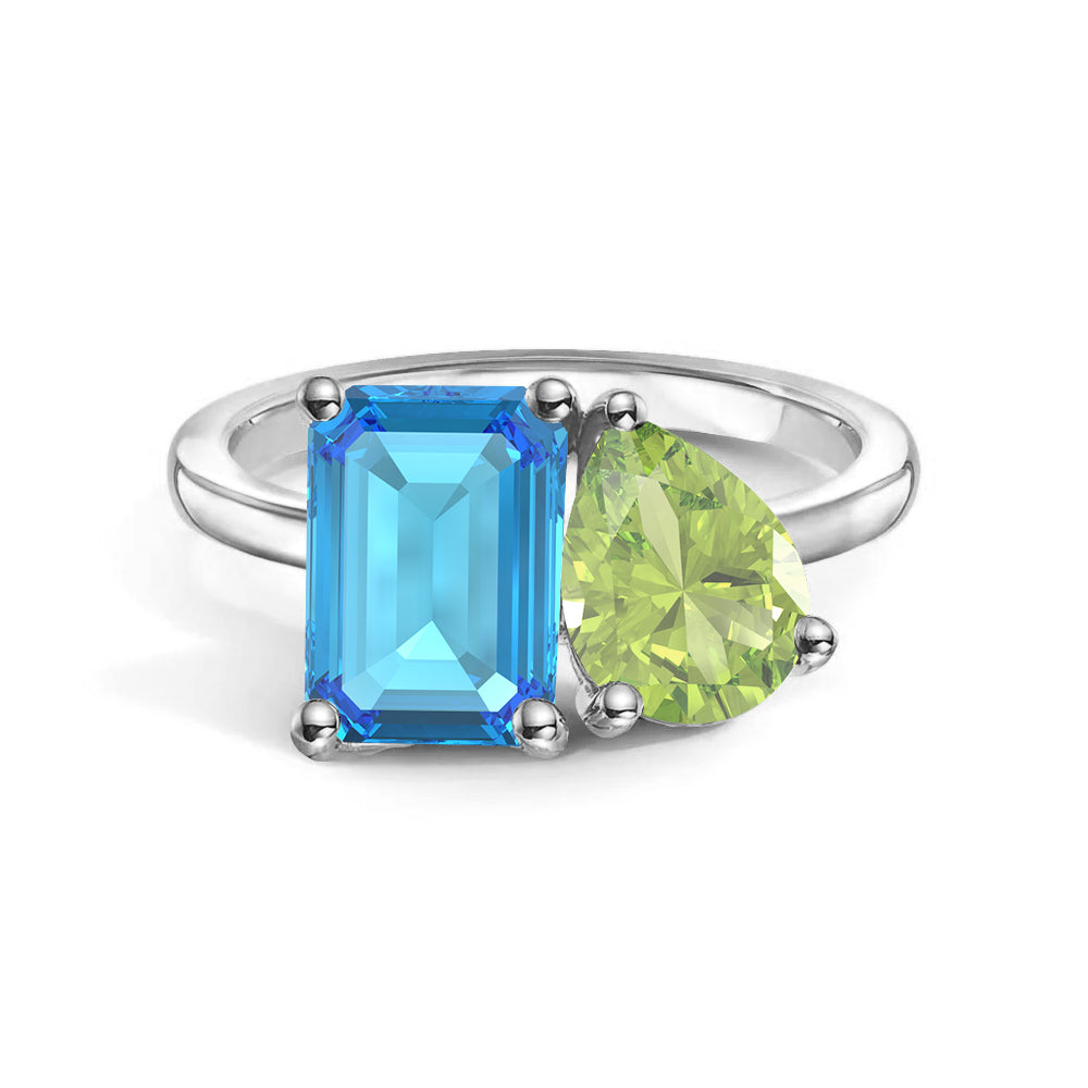 Personalized Toi et Moi Blue Topaz Birthstone Ring for Women - Custom Anniversary Jewelry Gift for Her - Perfect for Valentine's Day, Engagement & Romantic Occasions