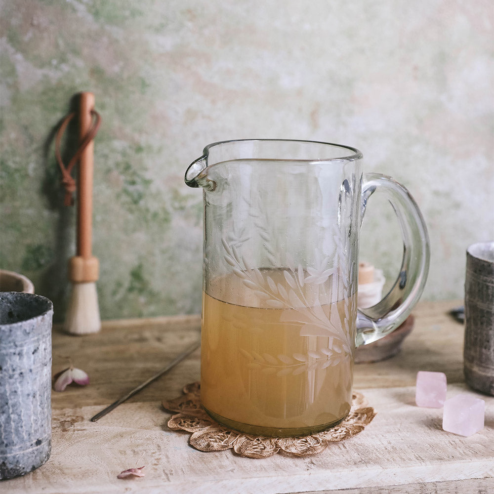 Handcrafted Etched Glass Pitcher - Elegant Artisan Design for Water, Juice & Iced Tea - Perfect for Parties, Weddings & Home Decor
