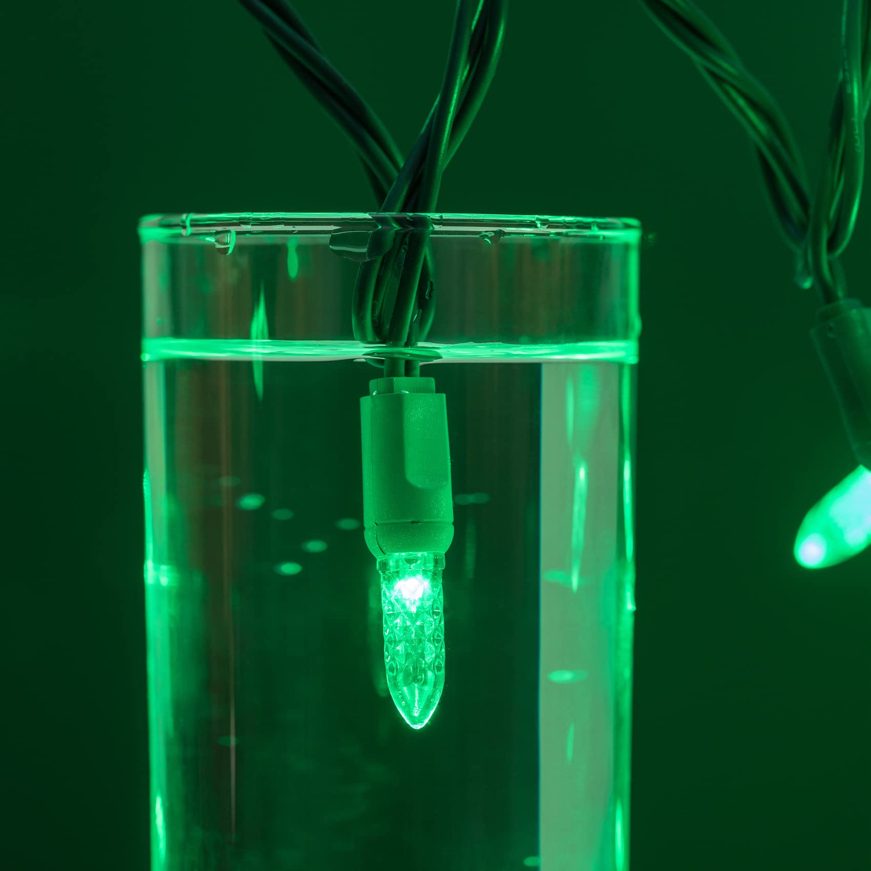 YULETIME Green Faceted LED Christmas Lights - Waterproof UL Certified Holiday String Lights for Indoor/Outdoor Decorations | Perfect for Christmas Trees, Porches, and Garden Party Lighting