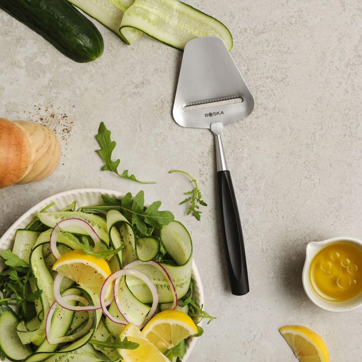 Boska Stainless Steel Cheese Slicer - Multi-Functional Handheld Cheese Cutter for Hard & Soft Cheeses - Non-Stick Silver Kitchen Tool - Dishwasher Safe - Perfect for Charcuterie Boards, Sandwiches & Cooking