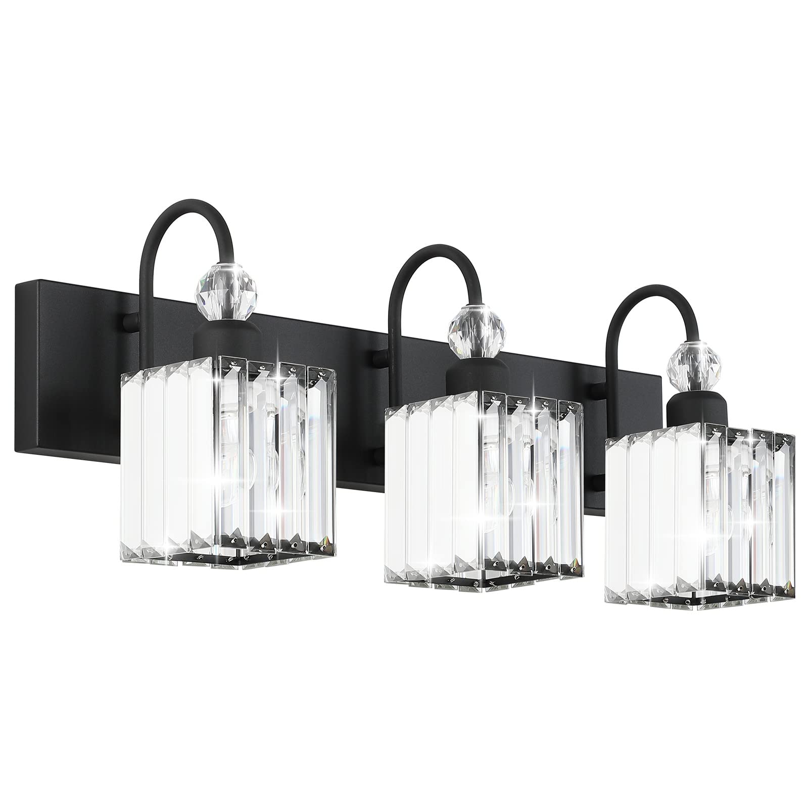 Ralbay Modern 3-Light Crystal Black Vanity Light - Matte Black Bathroom Wall Lighting Fixture for Mirror - Elegant & Durable for Bathroom, Powder Room & Dressing Area