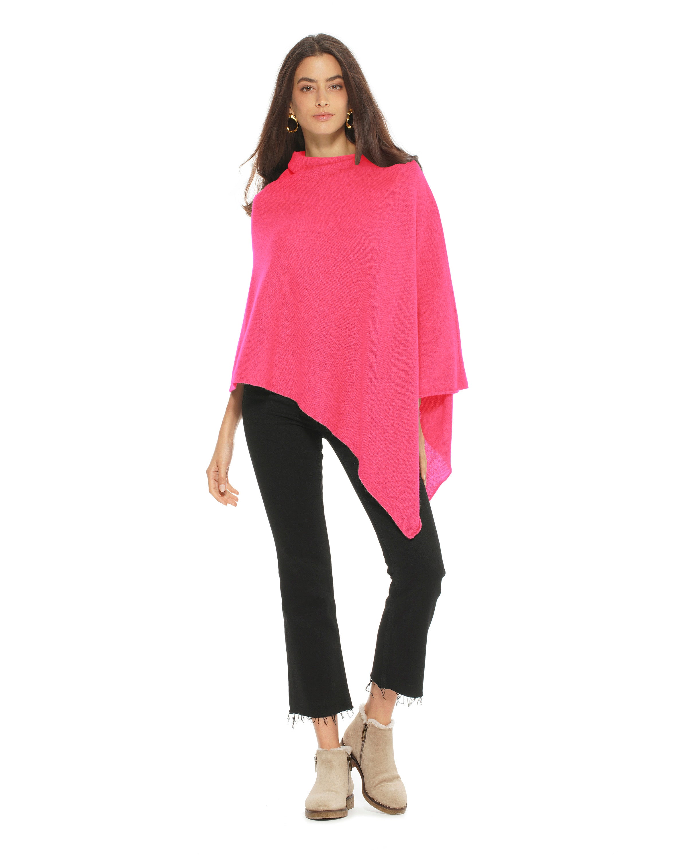 Luxury Women's Pure Cashmere Poncho - Soft & Warm Fuchsia Wrap Shawl for Fall & Winter Fashion, Travel & Outdoor Activities