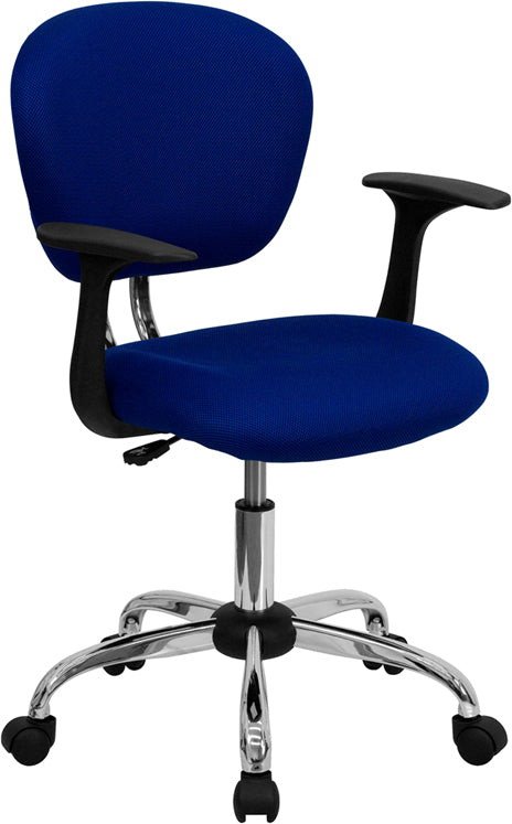 FLASH Beverly Mid Back Black Mesh Office Chair with Padded Seat, Swivel & Adjustable Height, Chrome Base & Arms - Ergonomic Desk Chair for Home & Office Workspace
