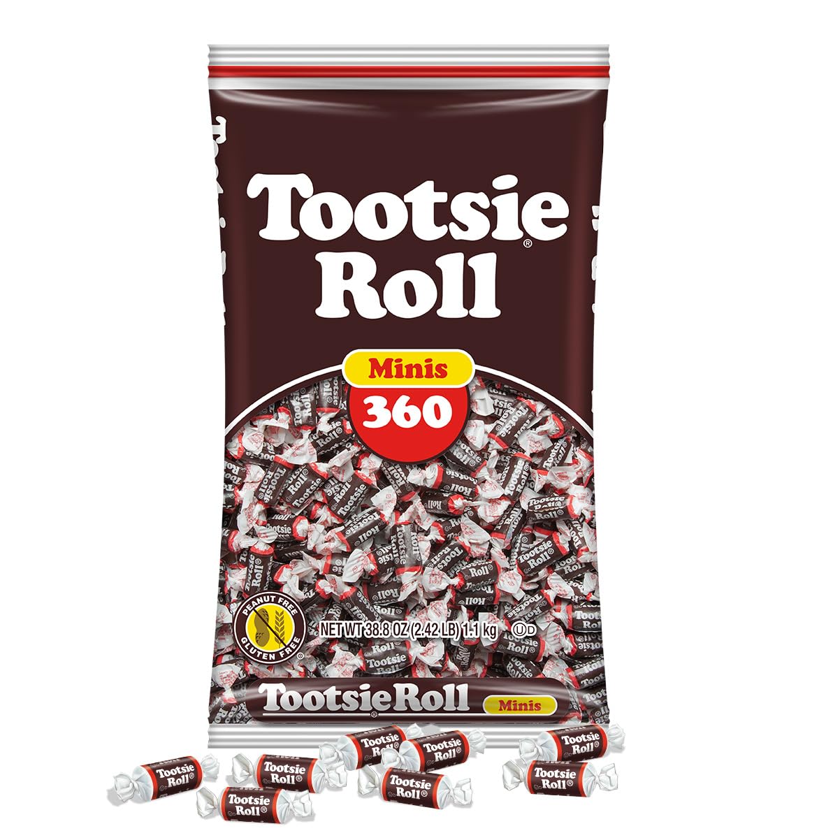 Tootsie Roll Midgees - Chewy Chocolate Gluten-Free Candy Minis - Bulk Bag of 360 Individually Wrapped Candies for Kids, Parties, Classroom & Halloween Treats - Perfect for Birthday Favors, Office Snacks & Holiday Gift Bags