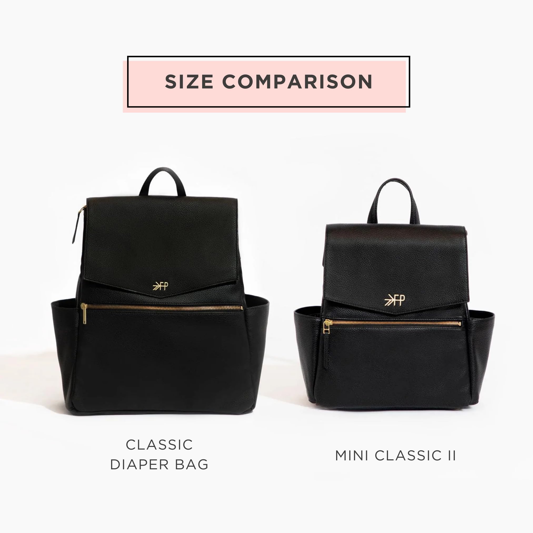 Mini Classic Diaper Bag Backpack - Wipeable Vegan Leather Black with 8 Pockets (Ebony) | Perfect for Baby Essentials, Travel & On-the-Go Parents