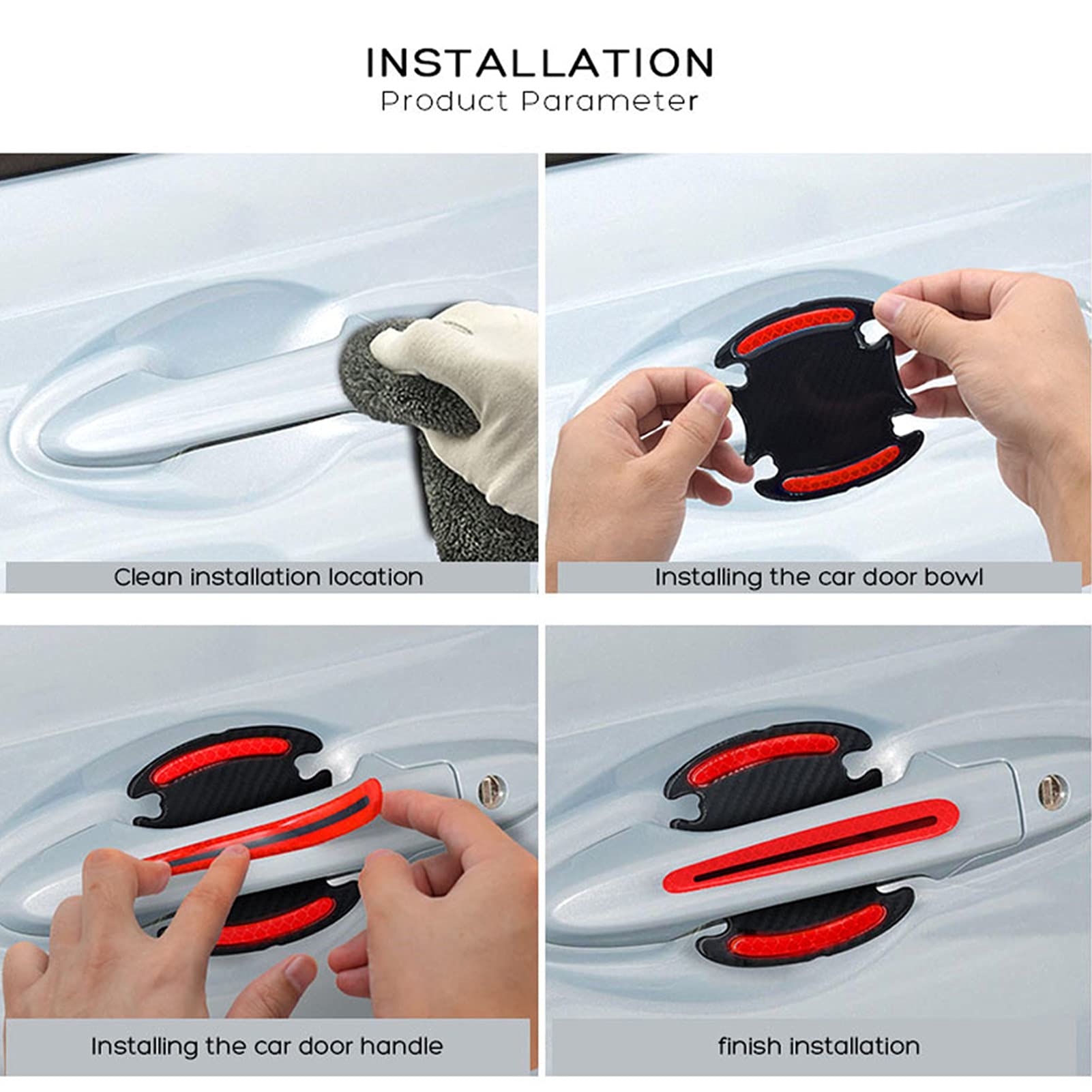 8PCS Carbon Fiber Car Door Handle Protectors - Anti-Scratch Paint Protection Film with Reflective Strips for Enhanced Safety | Durable Exterior Accessories for Cars, SUVs, and Trucks | Perfect for Daily Commuting, Road Trips, and Night Driving