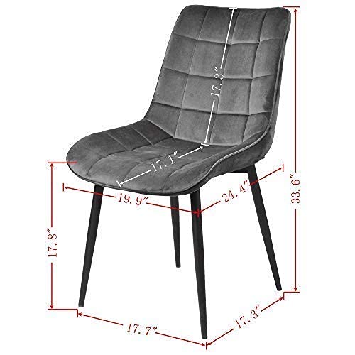 4-Piece Velvet Dining Chair Set - Upholstered Kitchen & Living Room Chairs with Cushioned Seats (Grey) - Perfect for Home, Restaurant, or Office Use