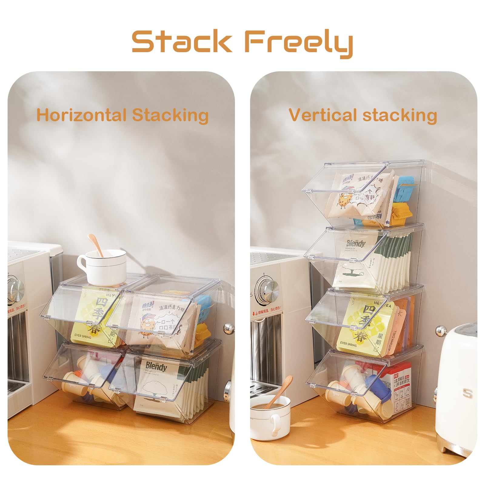 Stackable Tea Bag Holder Organizer - Clear Tea & Coffee Storage Box for Countertops, Kitchen Cabinets, Pantry - Space-Saving 2-Pack - Perfect for Tea Lovers & Coffee Enthusiasts