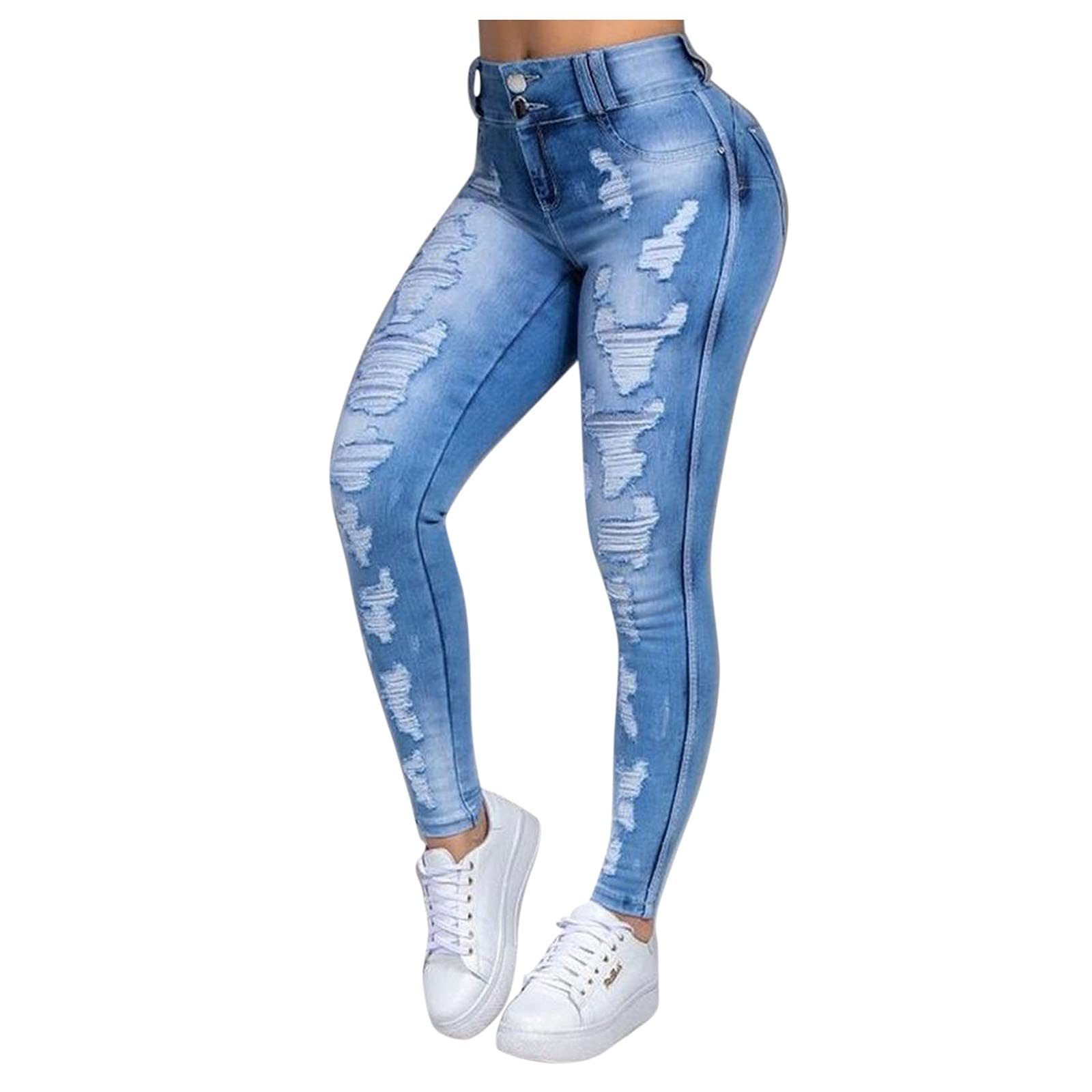 Slim Fit Stretch Skinny Jeans for Women - High Waist Denim Pants with Distressed Hole Details | Perfect for Workout, Yoga & Casual Wear