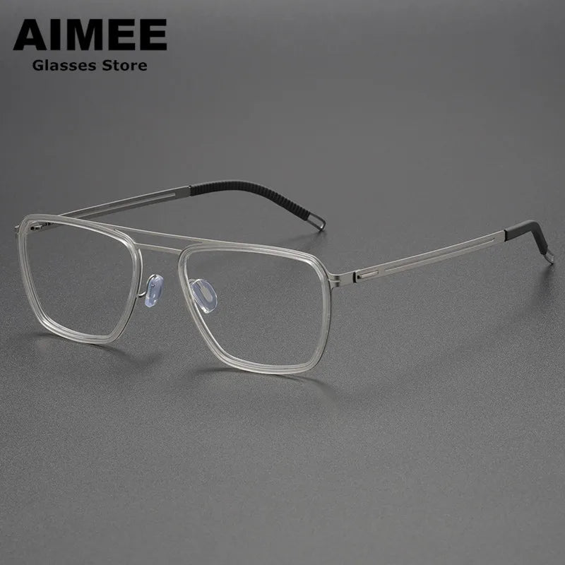 Aimee Unisex Full Rim Square Double Bridge Titanium Acetate Eyeglasses 8202 - Lightweight Durable Frame for Reading, Work & Fashion - Perfect for Office, School & Everyday Wear