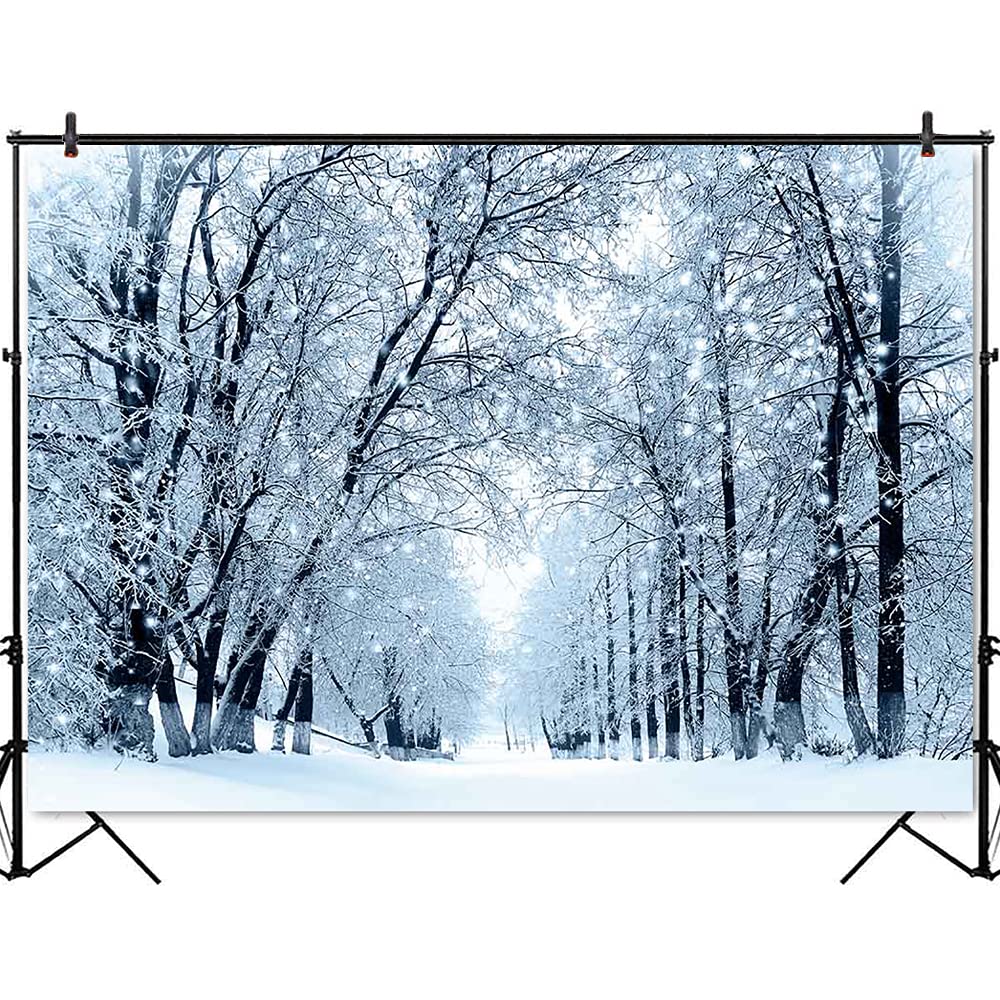Winter Snowy Forest Photography Backdrop - 7x5ft Snow Covered Trees Holiday Portrait Background for Christmas Photo Booth, Family Portraits & Seasonal Decor