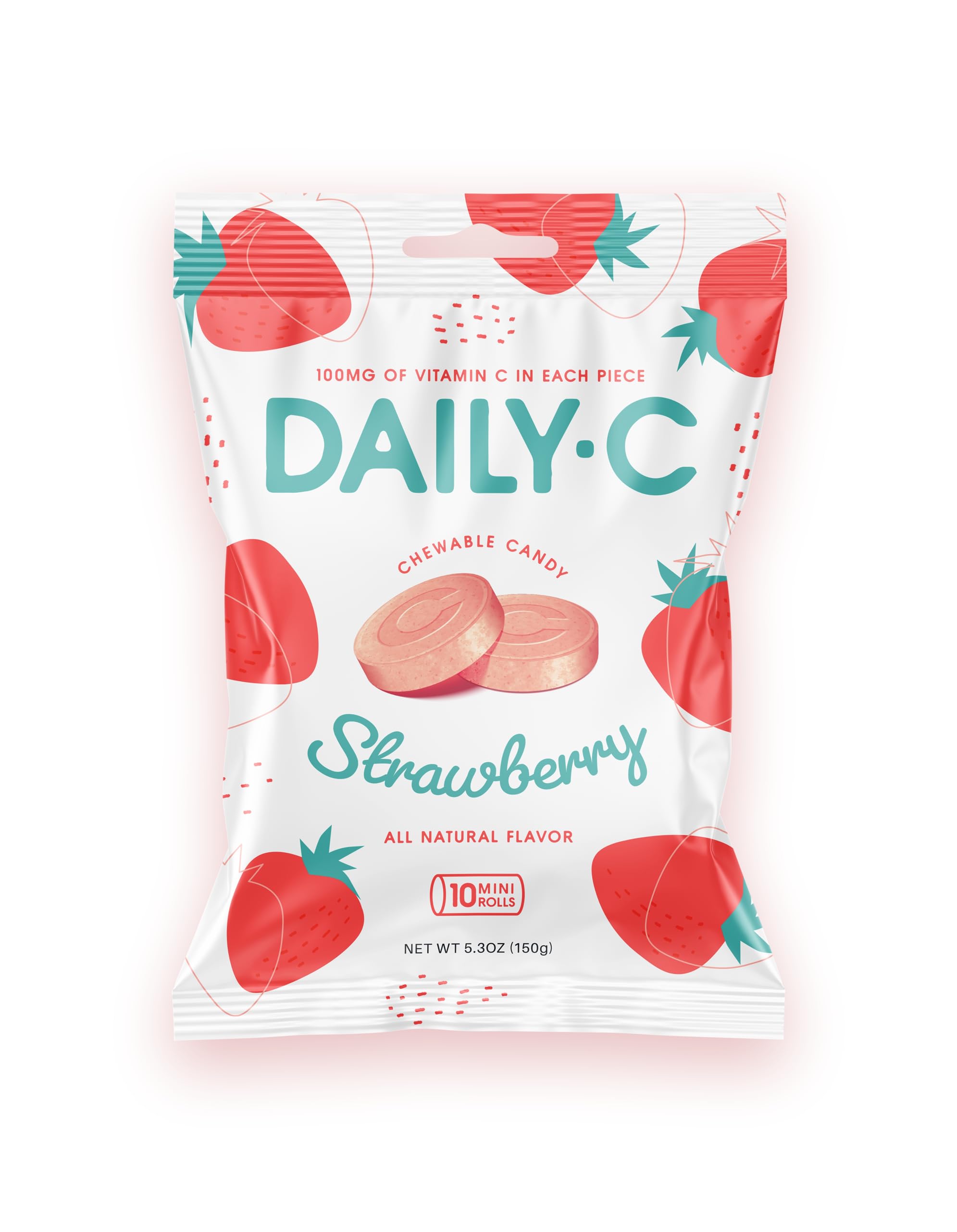 Chewable Vitamin C Strawberry Gummies - 100mg Vitamin C per Piece | Immune Support & Antioxidant Boost | Iconic Candy Brand (5.3oz Resealable Bag) - Perfect for Kids Lunchboxes, Office Snacks & Travel Vitamins