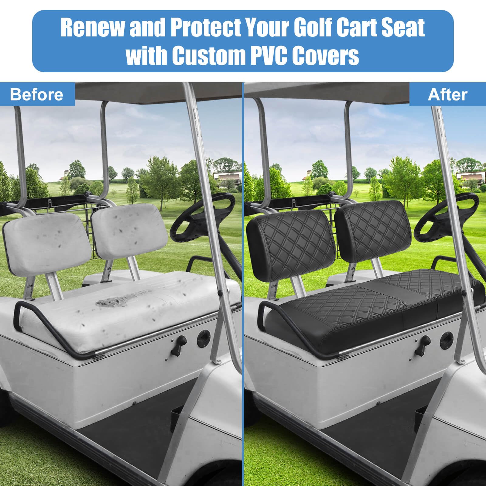 Club Car DS Pre-2000 Golf Cart Seat Cover - OEM Replacement Front Seat Cushion for Club Car DS 1982-2000 Models - Thick Vinyl Leather, Comfortable & Breathable with Concave/Convex Design - Perfect for Golf Courses, Resorts & Neighborhood Transport