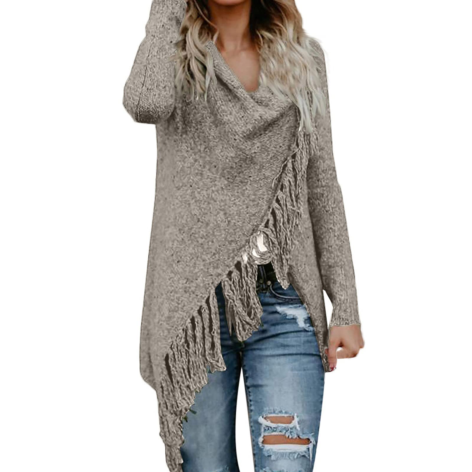 NBXNZWF Women's Striped Open Front Cardigan with Tassels - Long Sleeve Loose Fringe Hem Sweater for Fall Winter | Casual Outwear, Office Wear & Cozy Layering